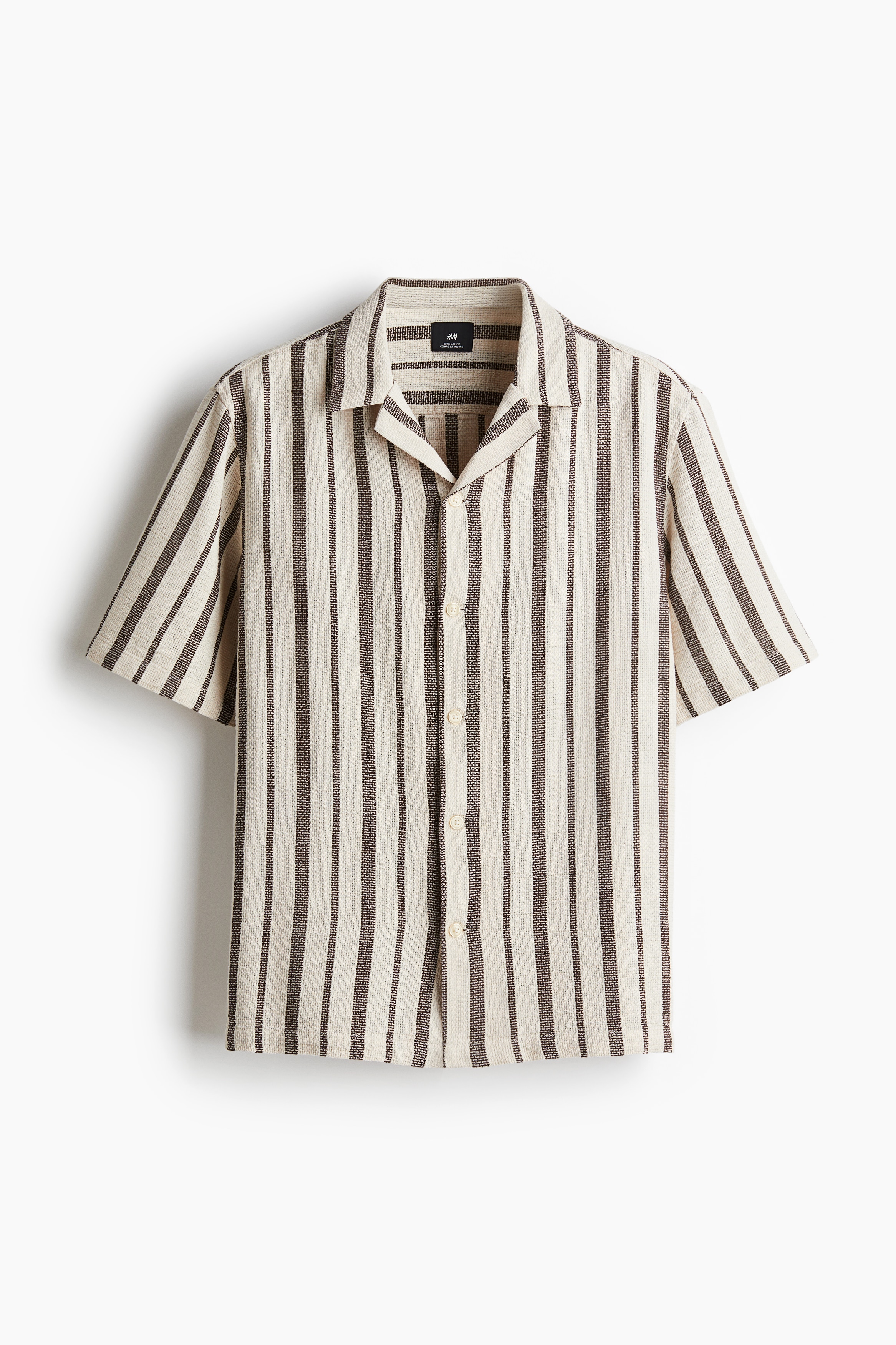 Men's Brown/cream striped Regular-Fit Textured Resort Shirt | H&M US