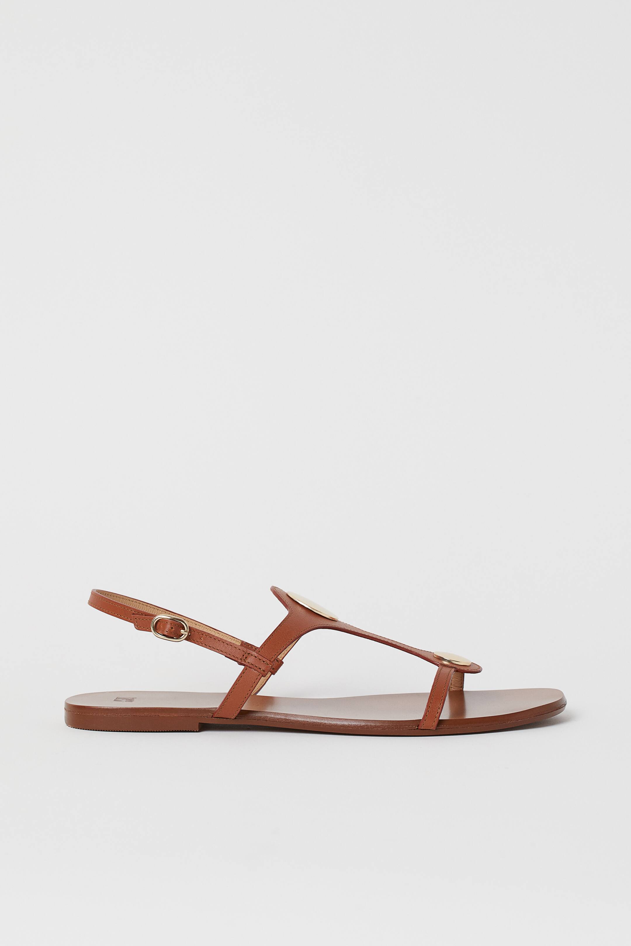 Leather sandals - No heel - Brown - Ladies | H&M GB