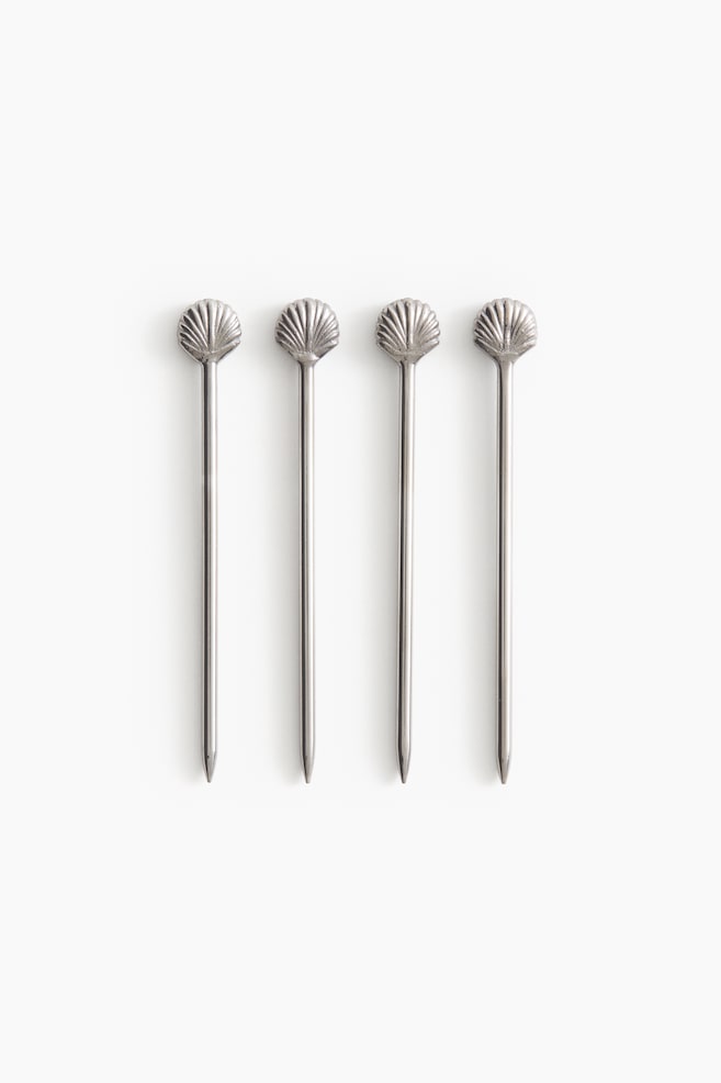 4-Pack Seashell Cocktail Picks - Silver-colored - 1
