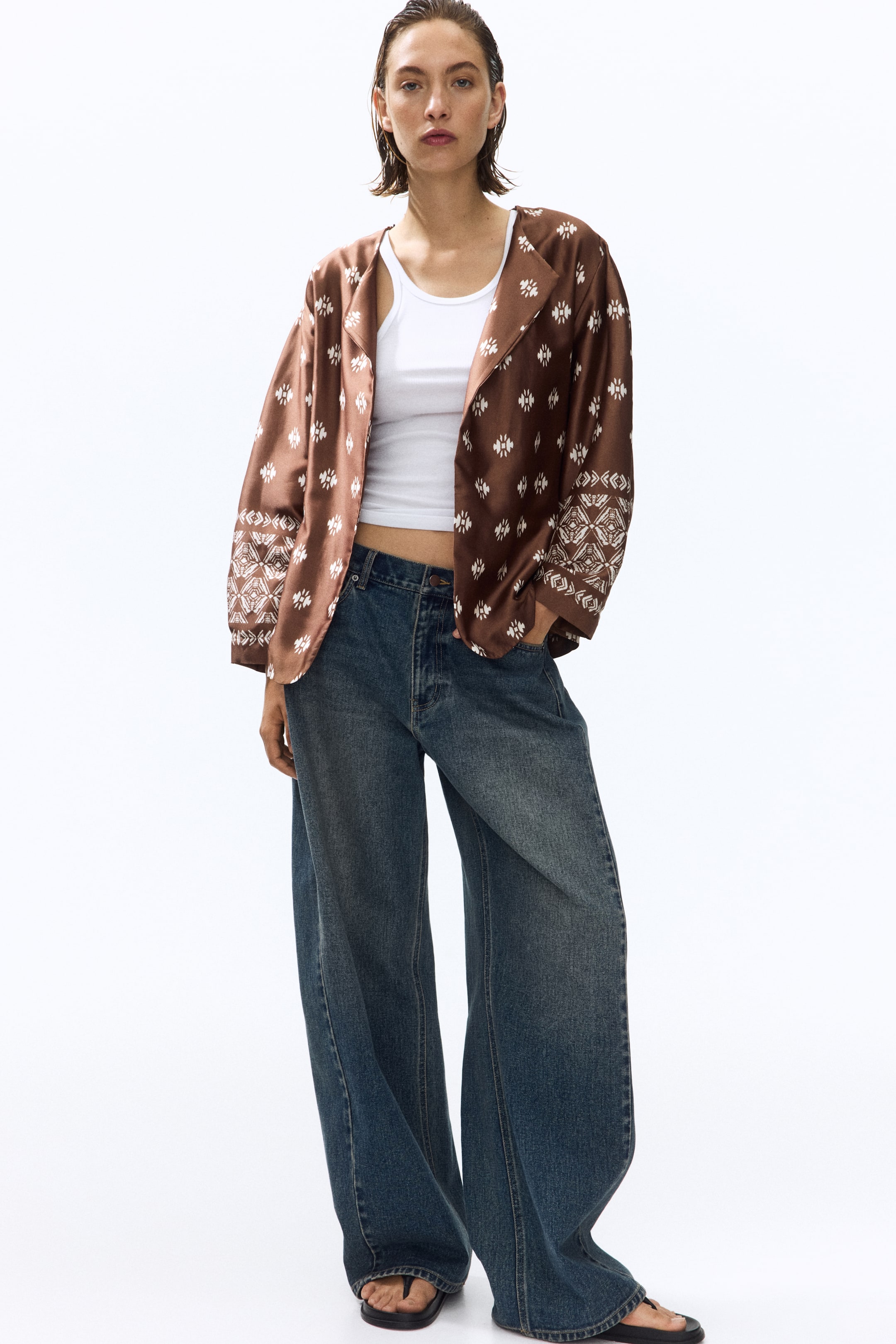 Tie-Belt Satin Jacket