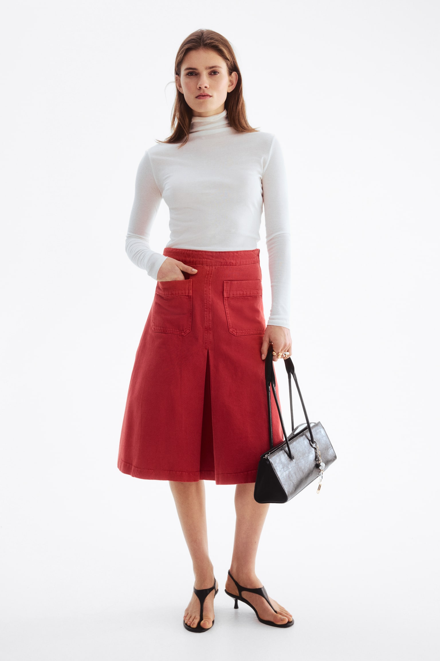 A-line twill skirt - Red - 5