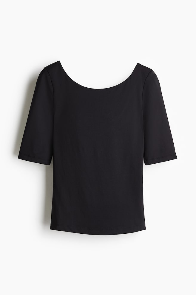 Ballerina-neckline top - Black/Powder pink - 1