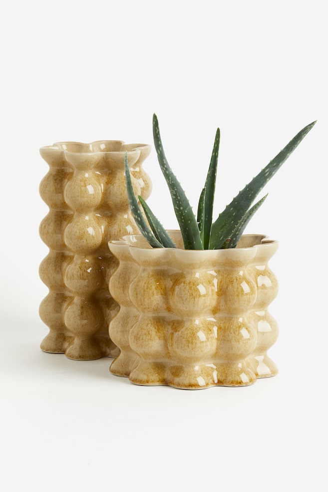 Vase mit reaktiver Glasur - Gelb/Weiß - 4