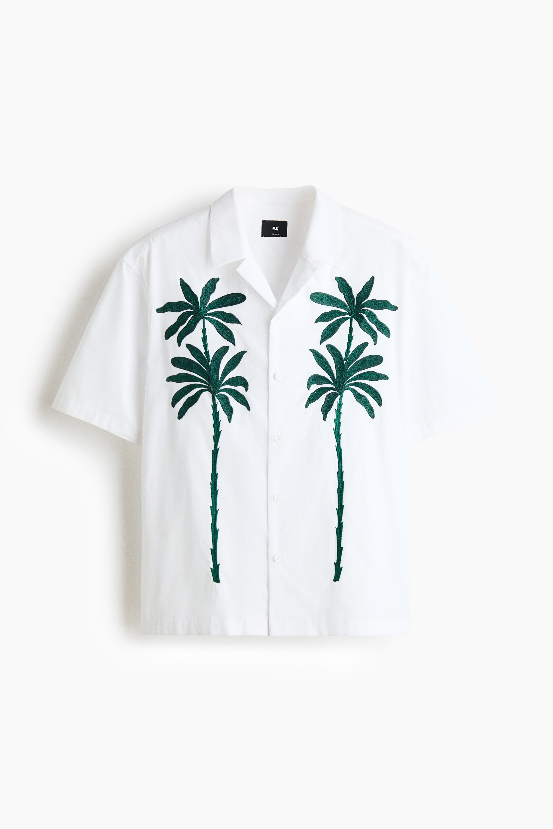 Relaxed Fit Embroidered-motif resort shirt - White/Palm trees