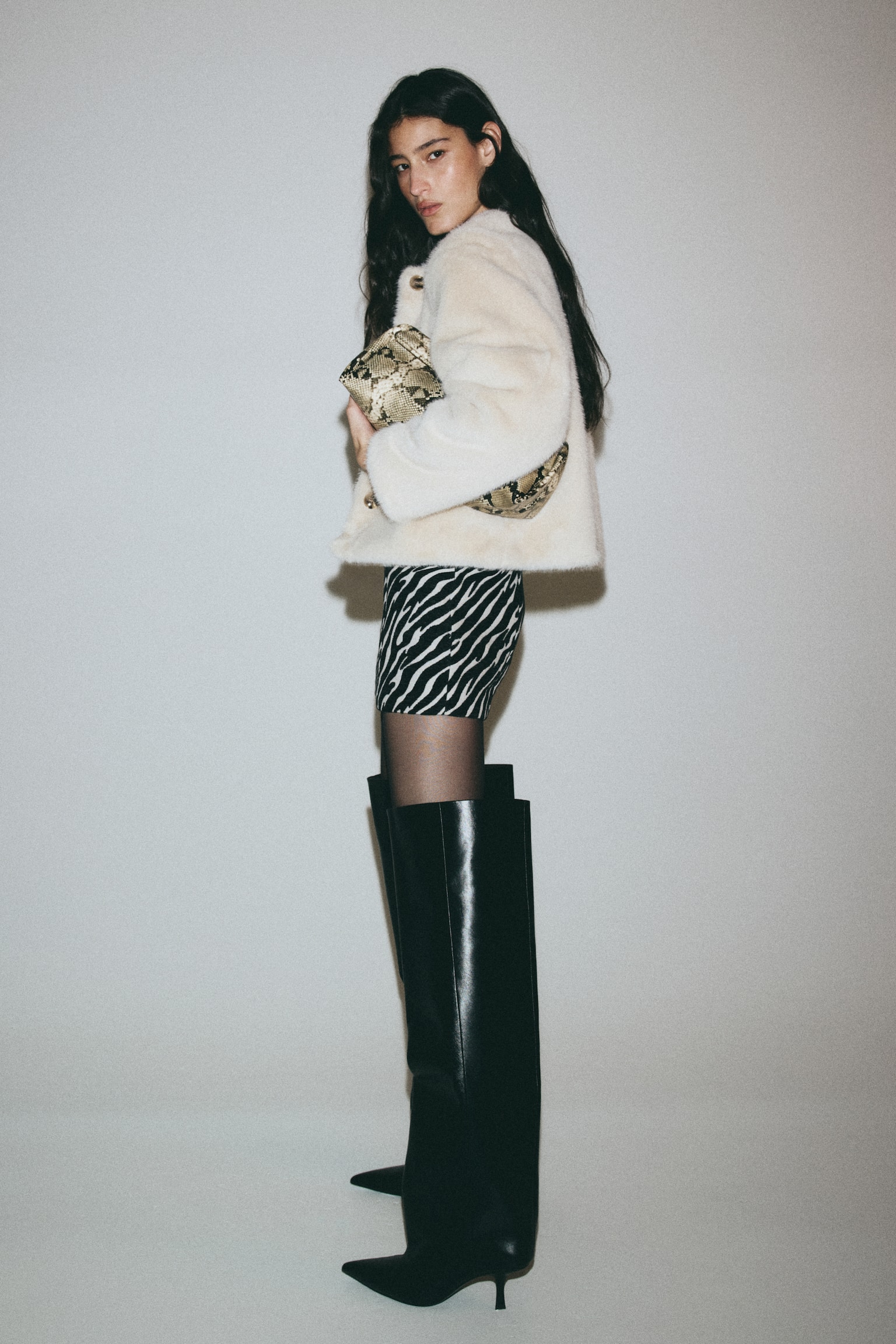 提花平織平口洋裝 - 黑色/斑馬紋 - 3