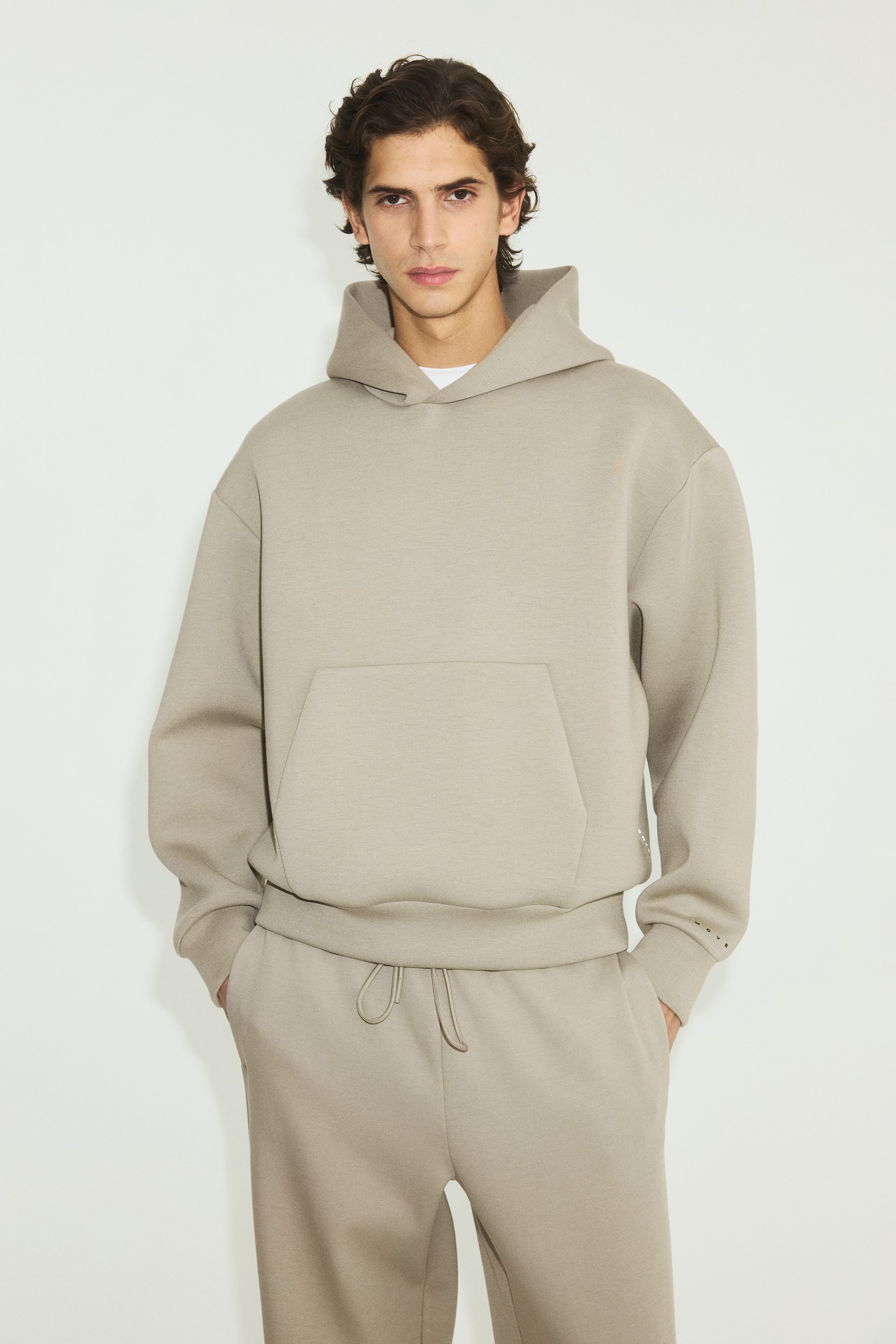 Oversized Fit Sports hoodie with DryMove™ - Beige/Black/Dark brown - 1