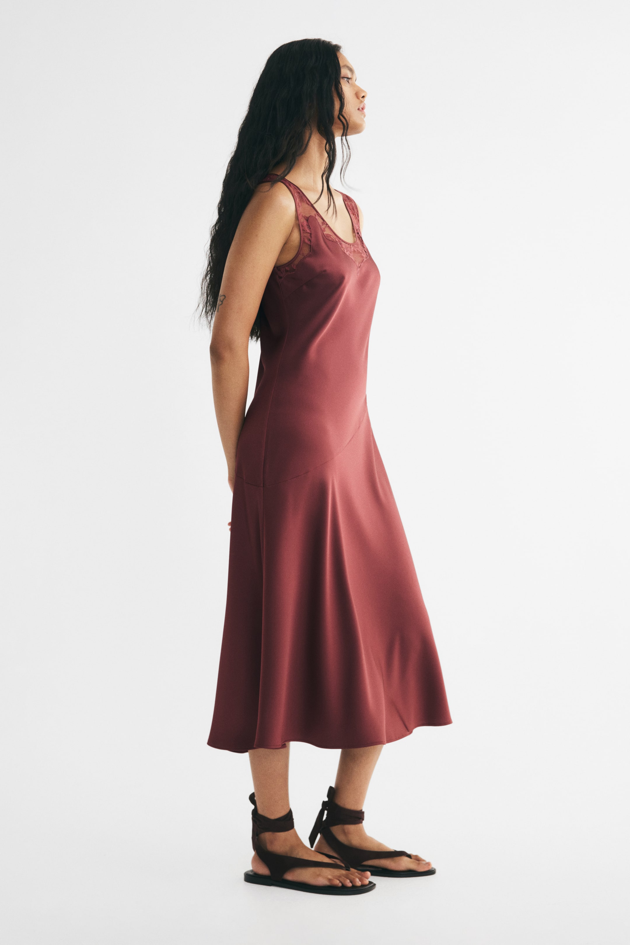 Lace-Inset Satin Dress