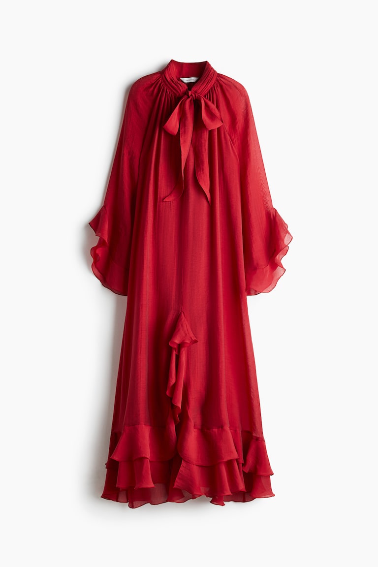 Women's Red Flounced Tie-Neck Dress | H&M US