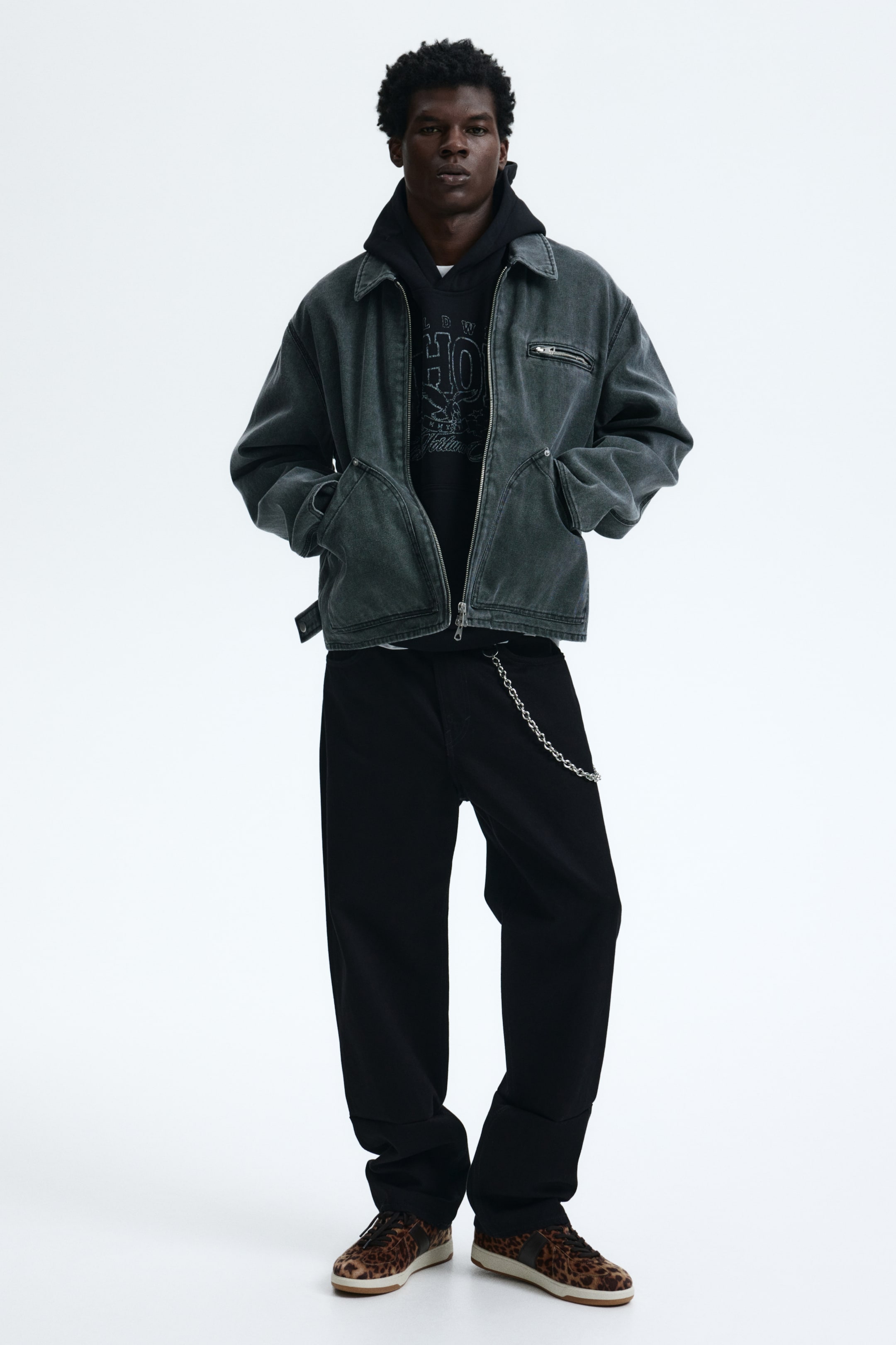 이미지 확대 보기: Loose Fit Hoodie - 블랙/Euphoria - Men | H&M KR 3