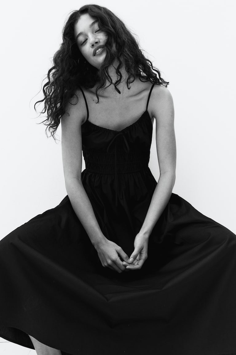 Cotton strappy dress Black Ladies H&M GB