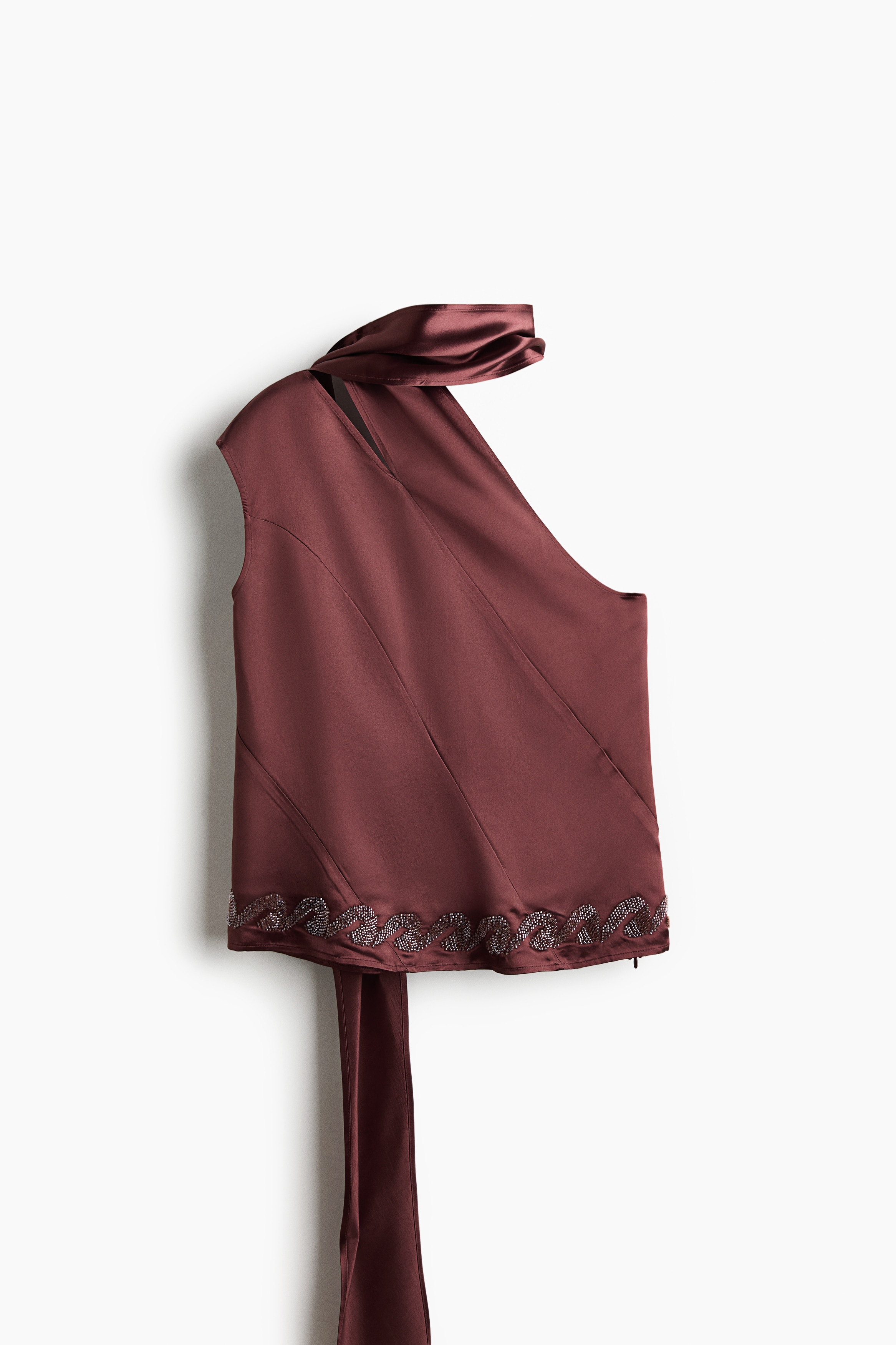 Scarf Collar Satin Top - Burgundy