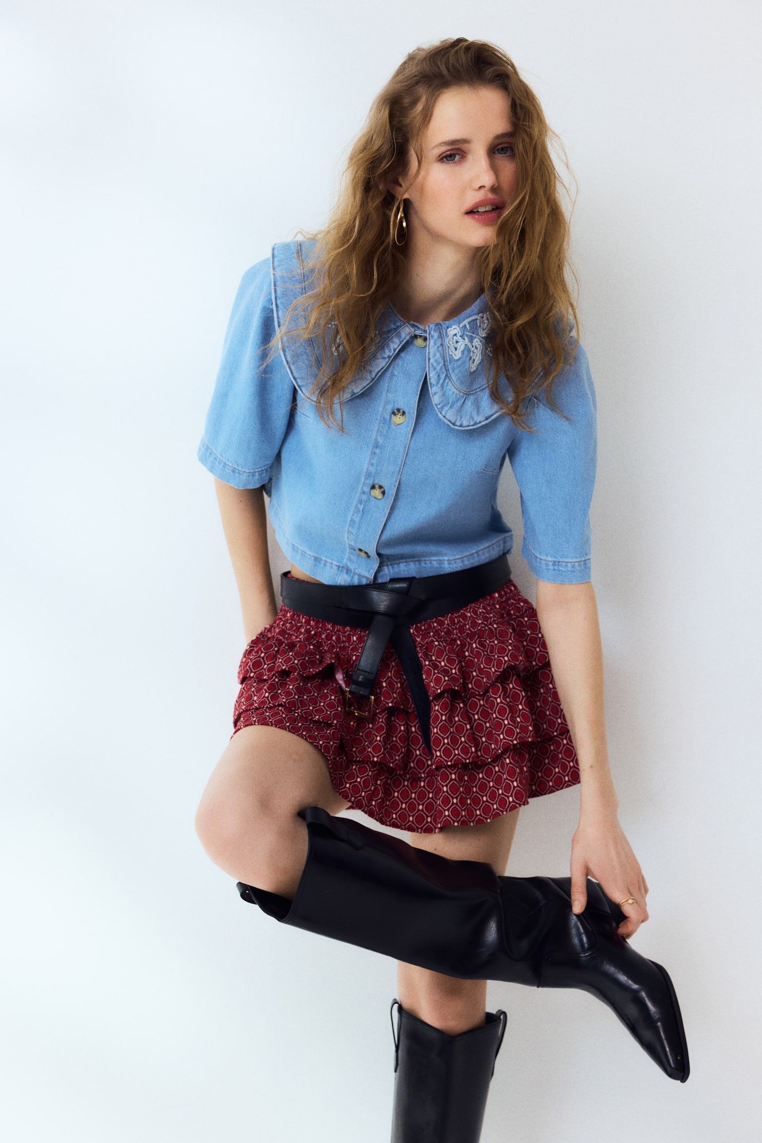 Tiered skort - Burgundy/Patterned/Washed black - 3