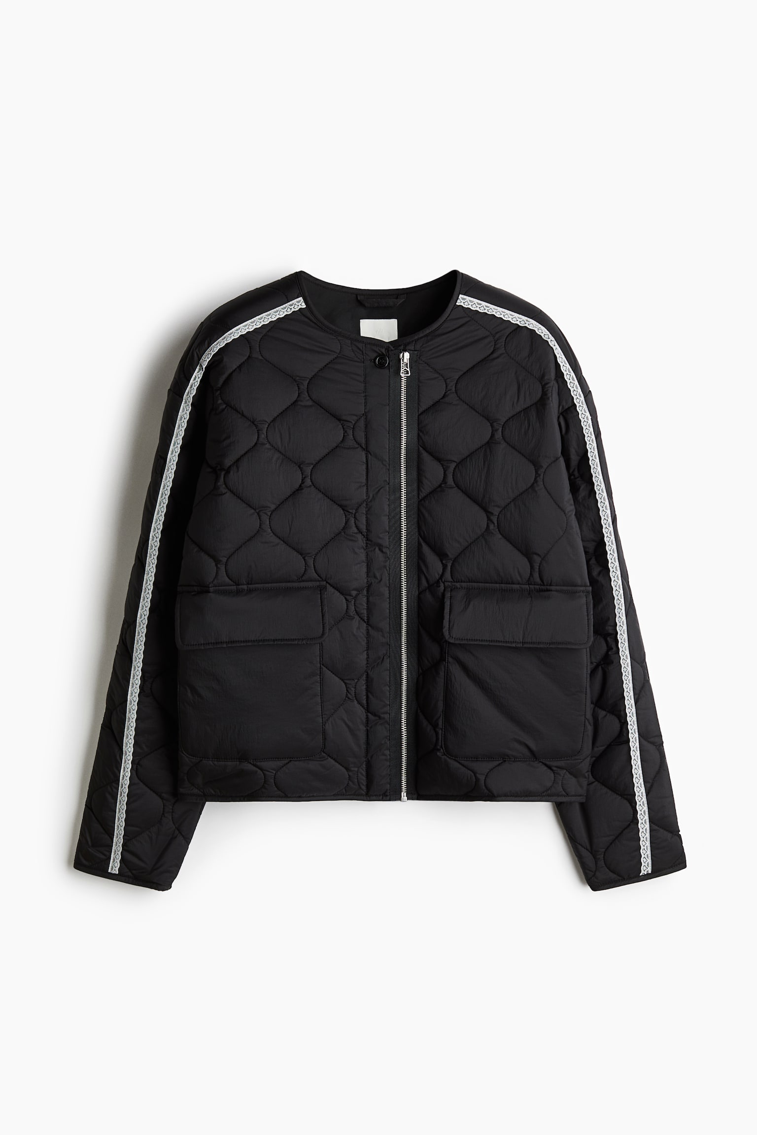 레이스 트리밍 퀼티드 재킷 - 블랙 - 1