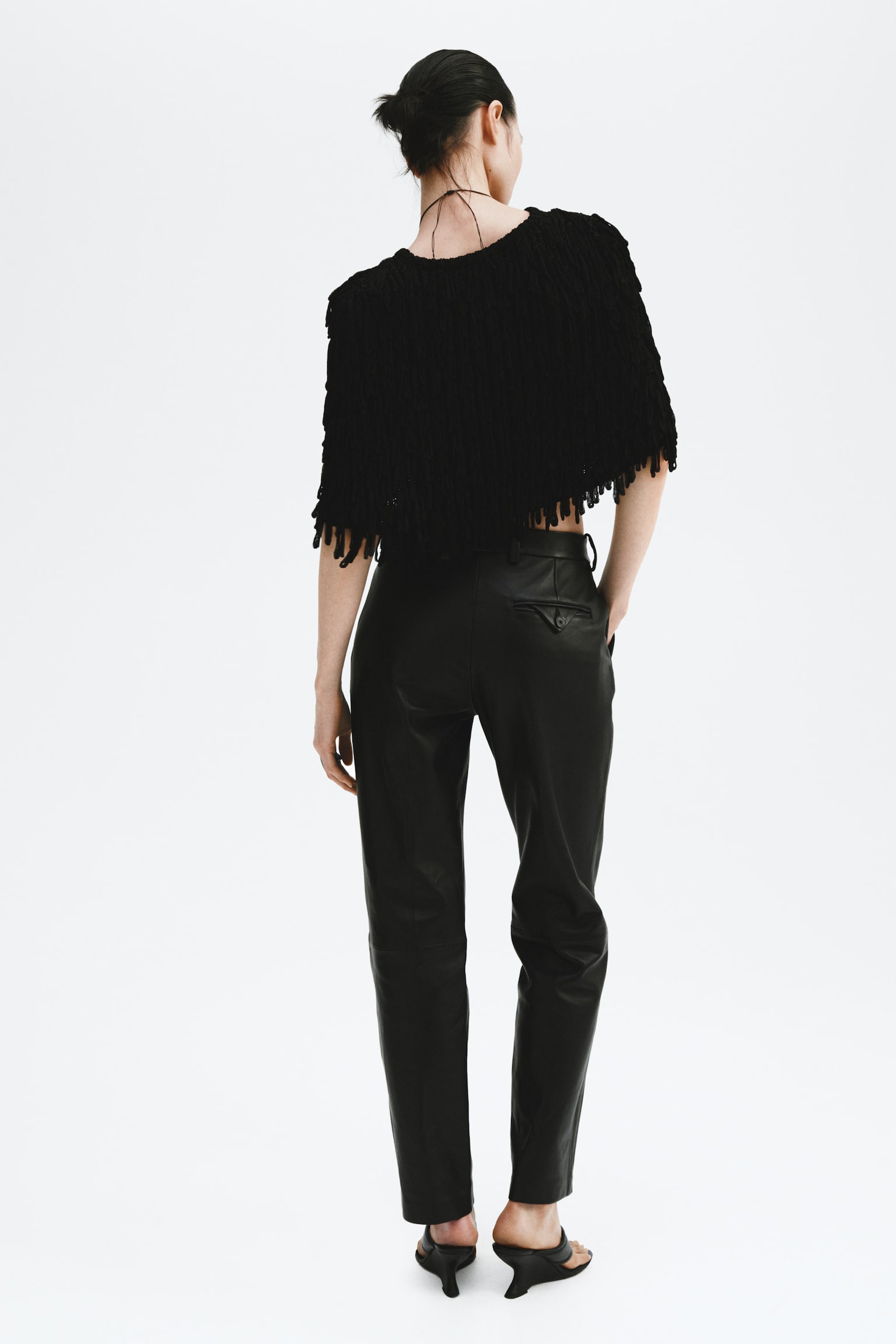 Fringed rib-knit cape - Black - 5