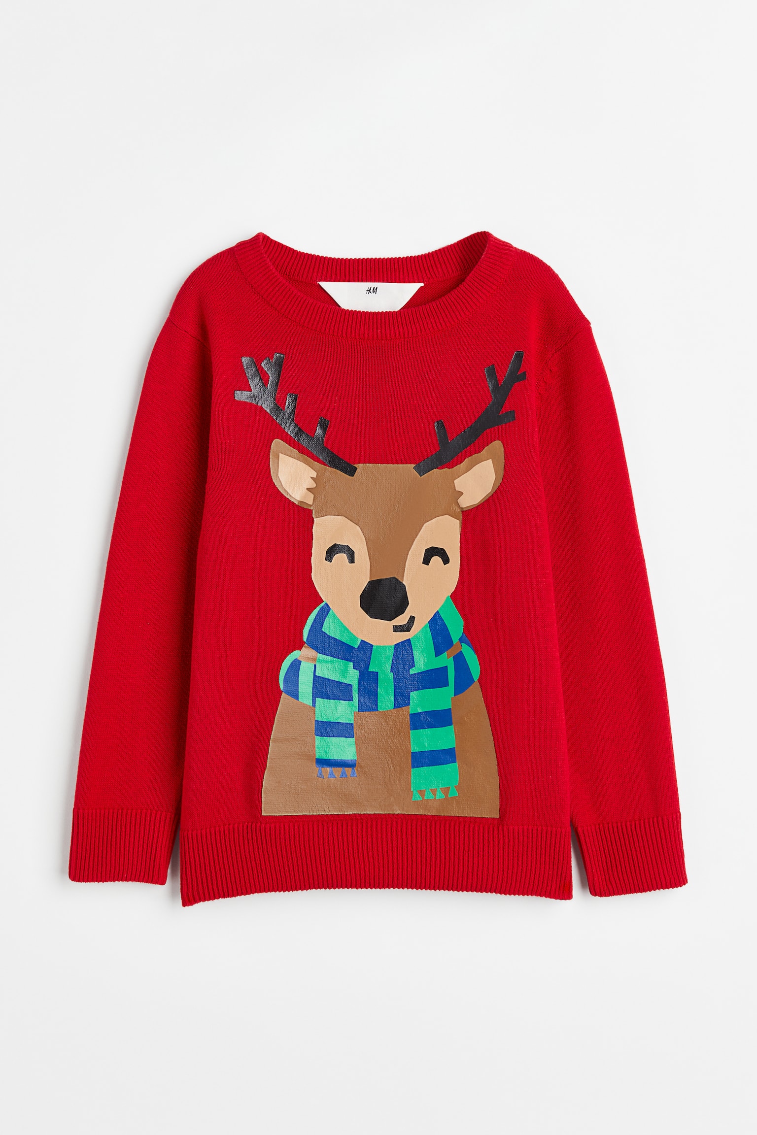 Pull jacquard en coton - Rouge/chevreuil