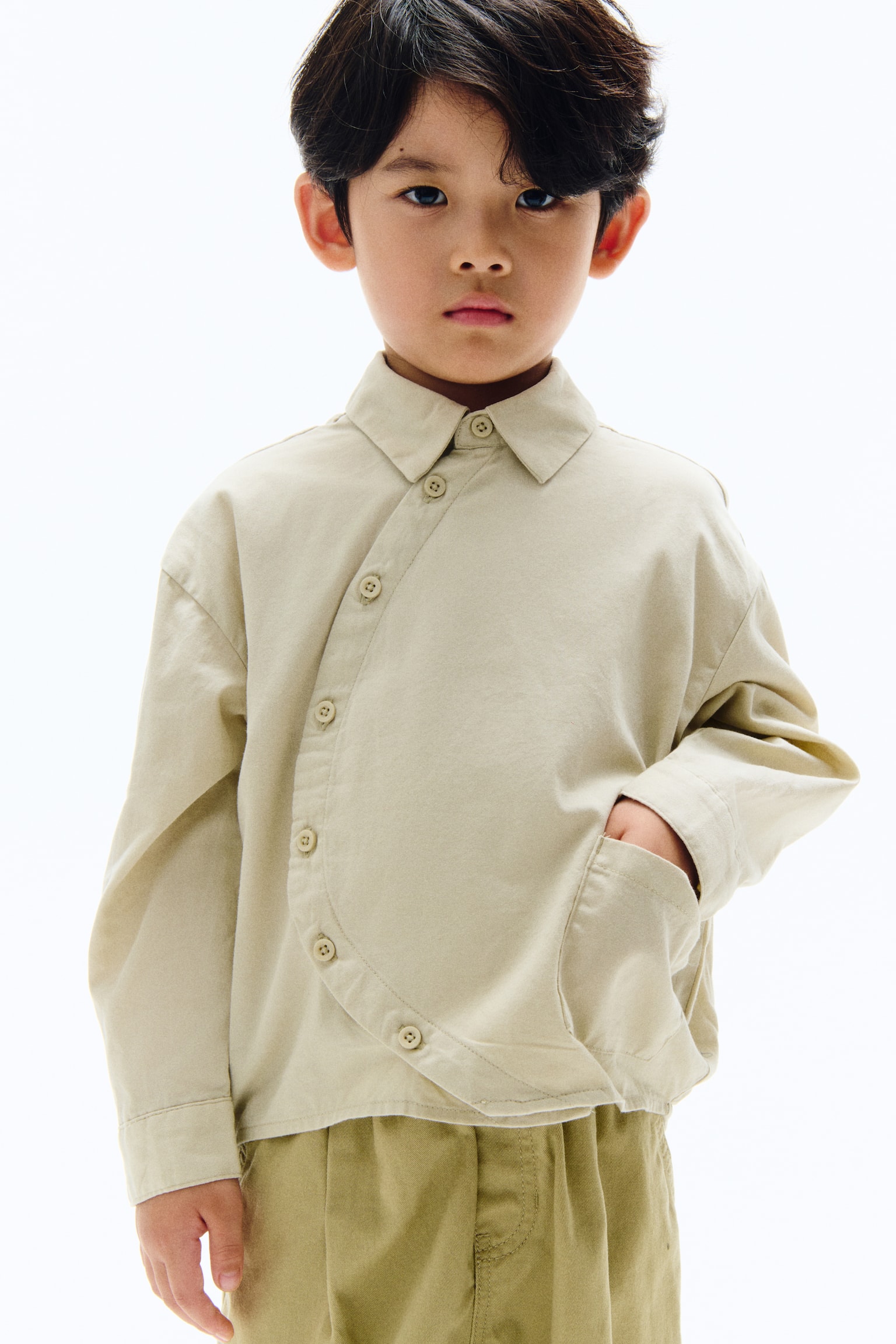 オーバーサイズ ツイルシャツ - ライトベージュ/ダスティパープル - 6