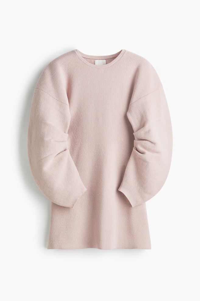 Viscose-blend rib-knit dress - Light dusty pink/Cream - 1