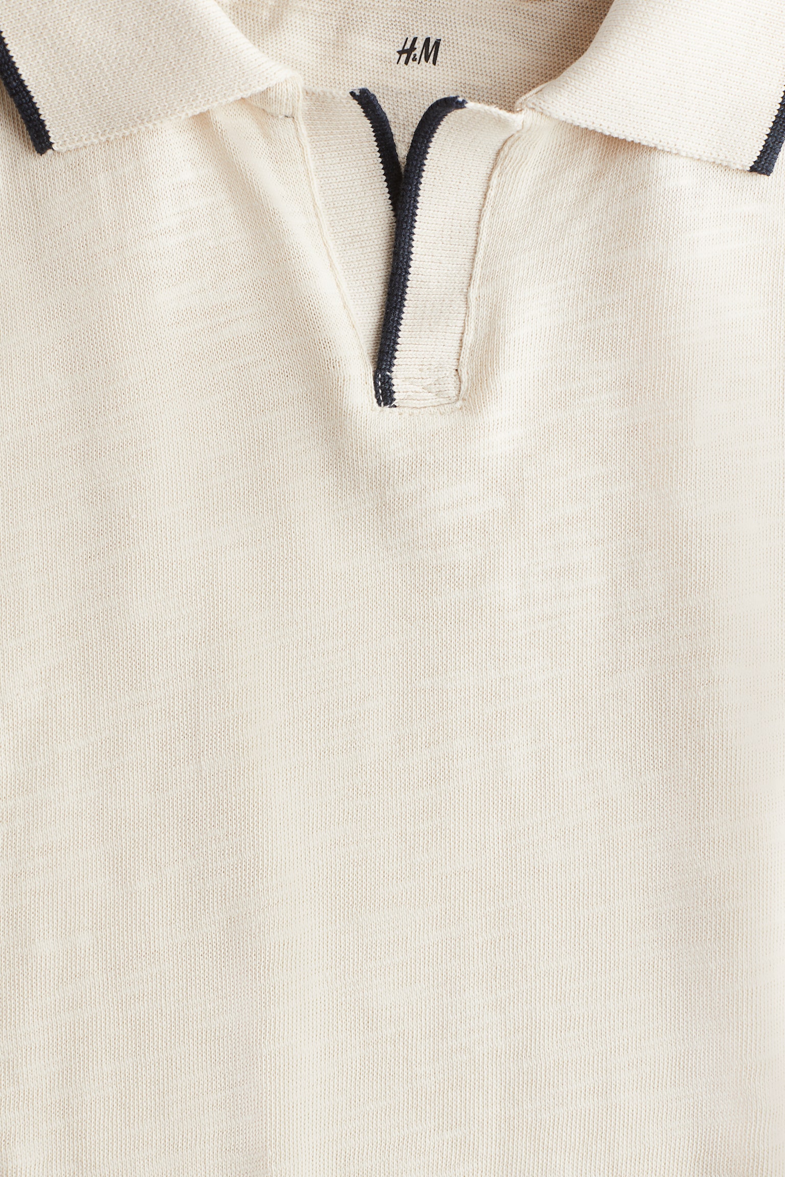 棉質Polo衫 - 淺米混色/海軍藍 - 2