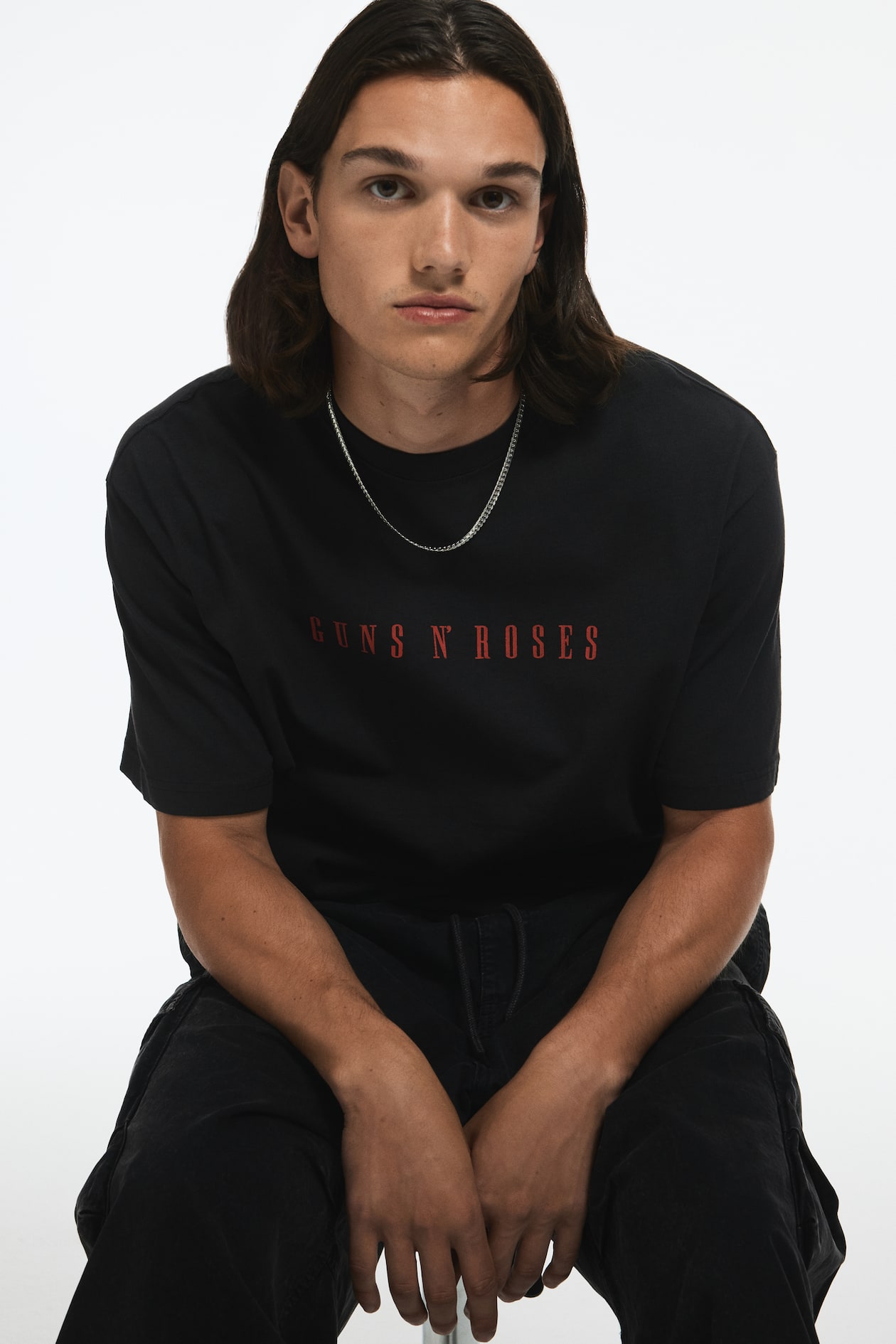 ルーズフィット ビンテージライクプリントTシャツ - ブラック／Guns N 
