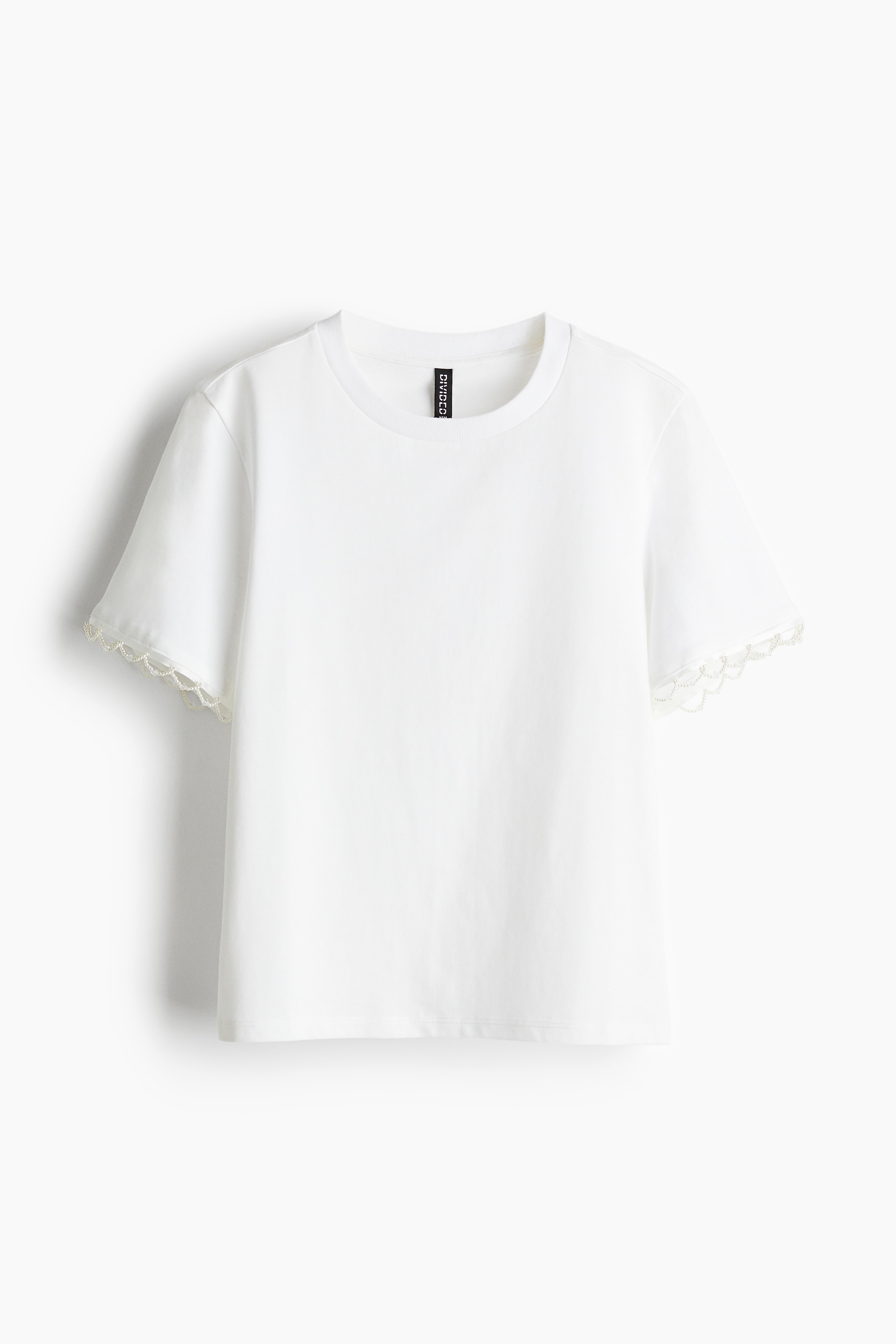 Ladies - White Embellished T-shirt - Size: XS  - H&M