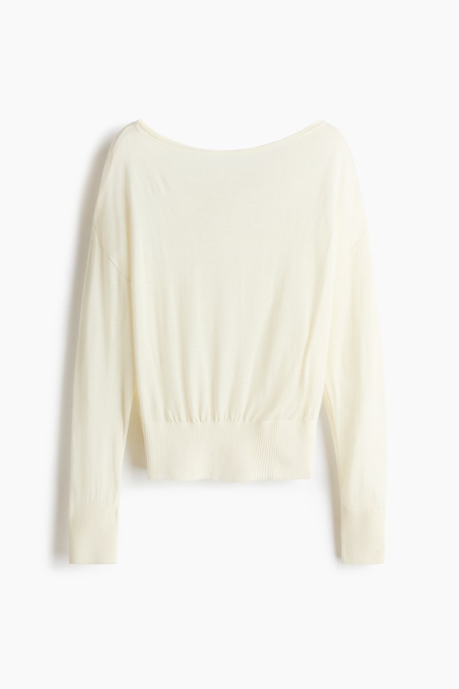 Fine-Knit One-Shoulder Top - Cream/Black/Brown - 1