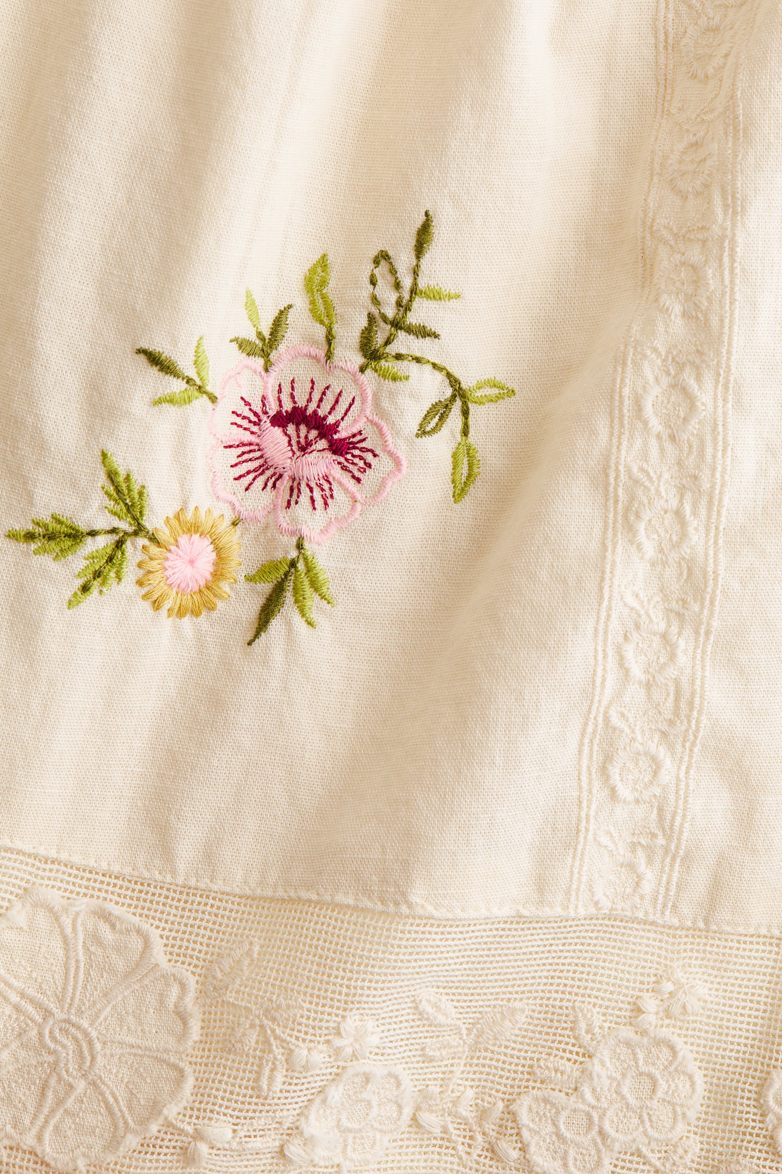 Linen-blend pyjama shorts - Light beige/Flowers - 3