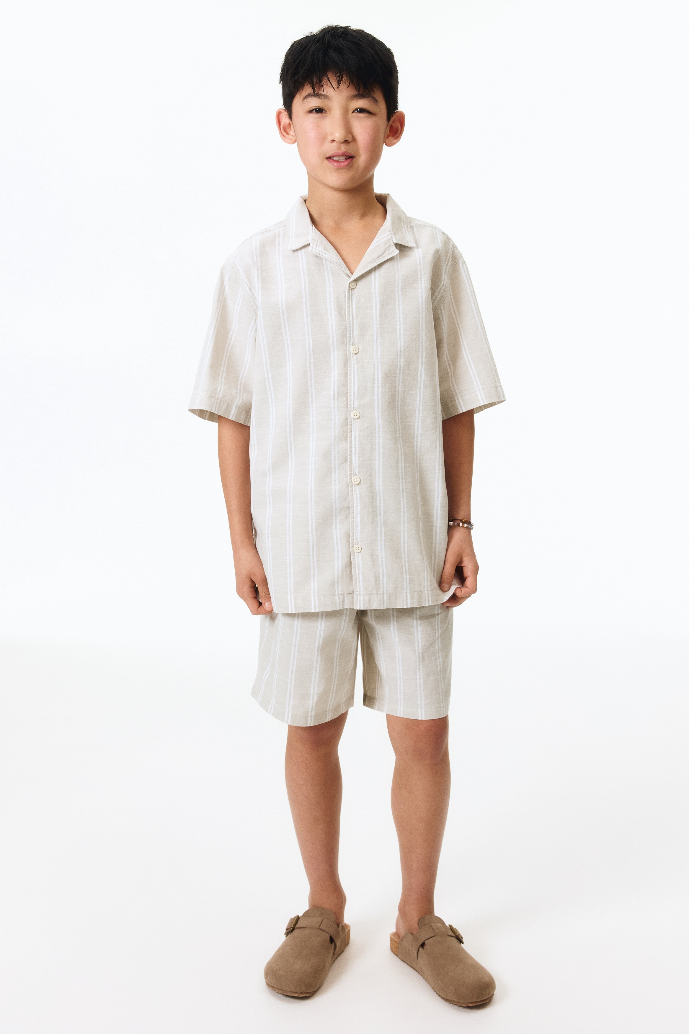 2-delat set i poplin - Ljusbeige/Randig/Ljus dimblå/Marmorerad