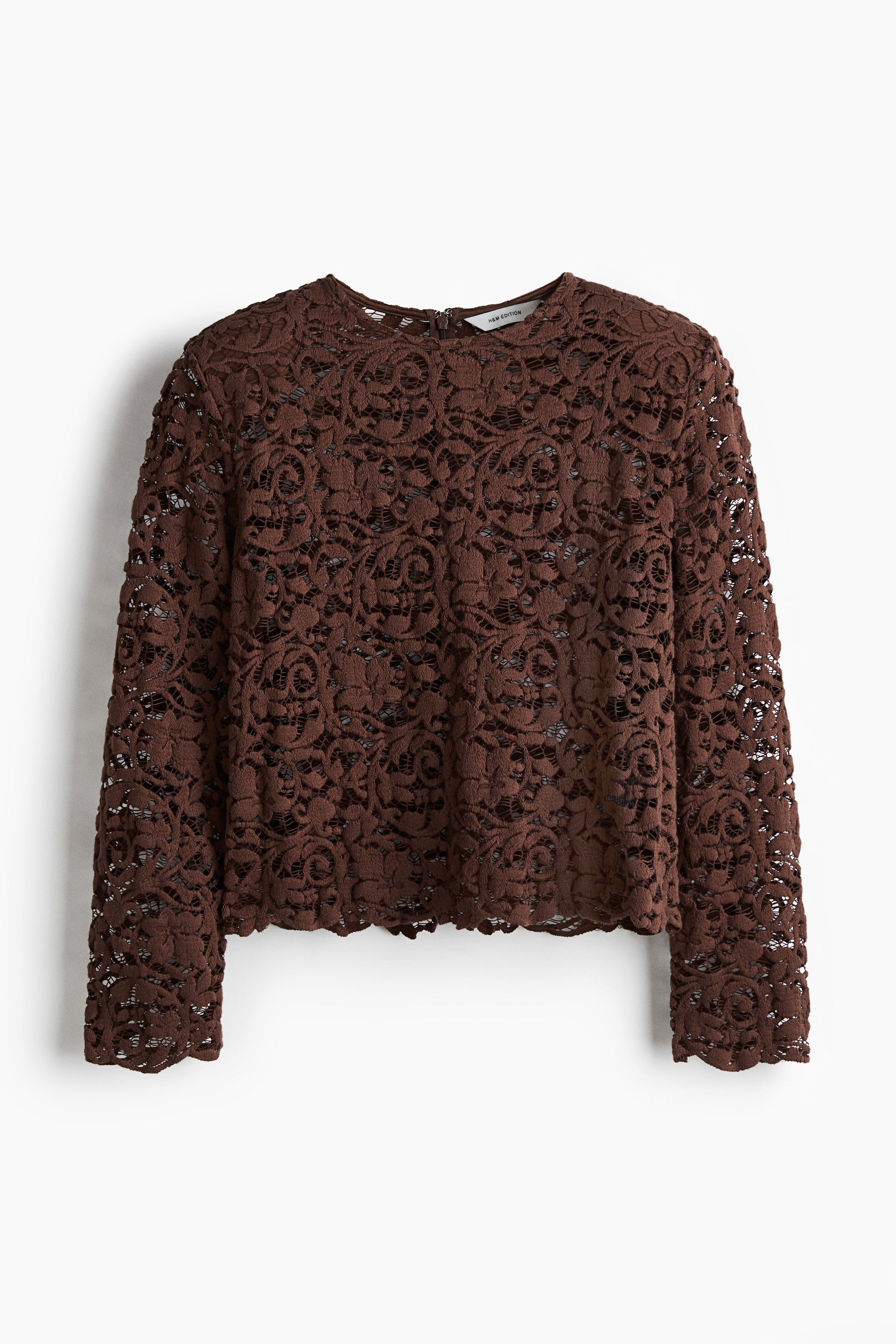 Spetsblus med axelvaddar - Mörkbrun/Orange