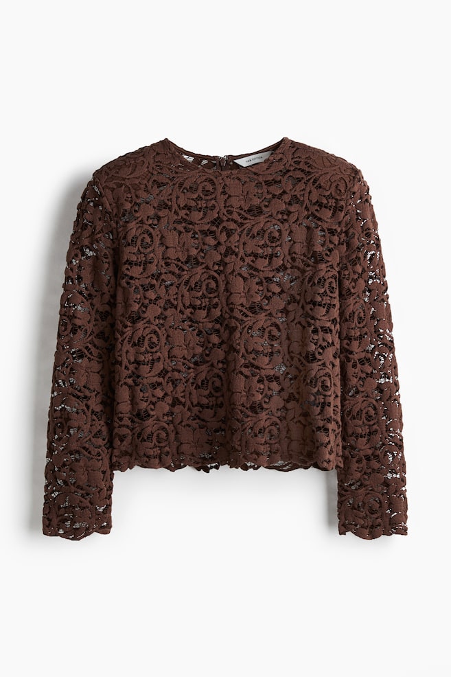 Blouse à épaulettes en dentelle - Marron foncé/Orange - 1