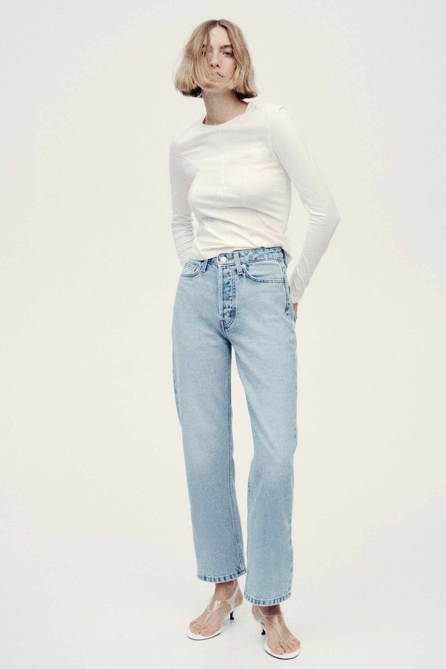 Straight High Waist Ankle Jeans - Helles Denimblau/Denimblau/Weiß/Beige/Denimblau/Ausgewaschenes Schwarz - 6