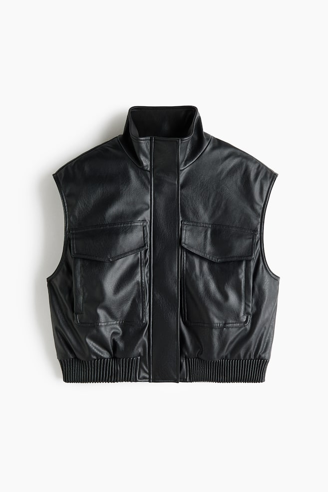Oversized Coated Vest - Black - 1