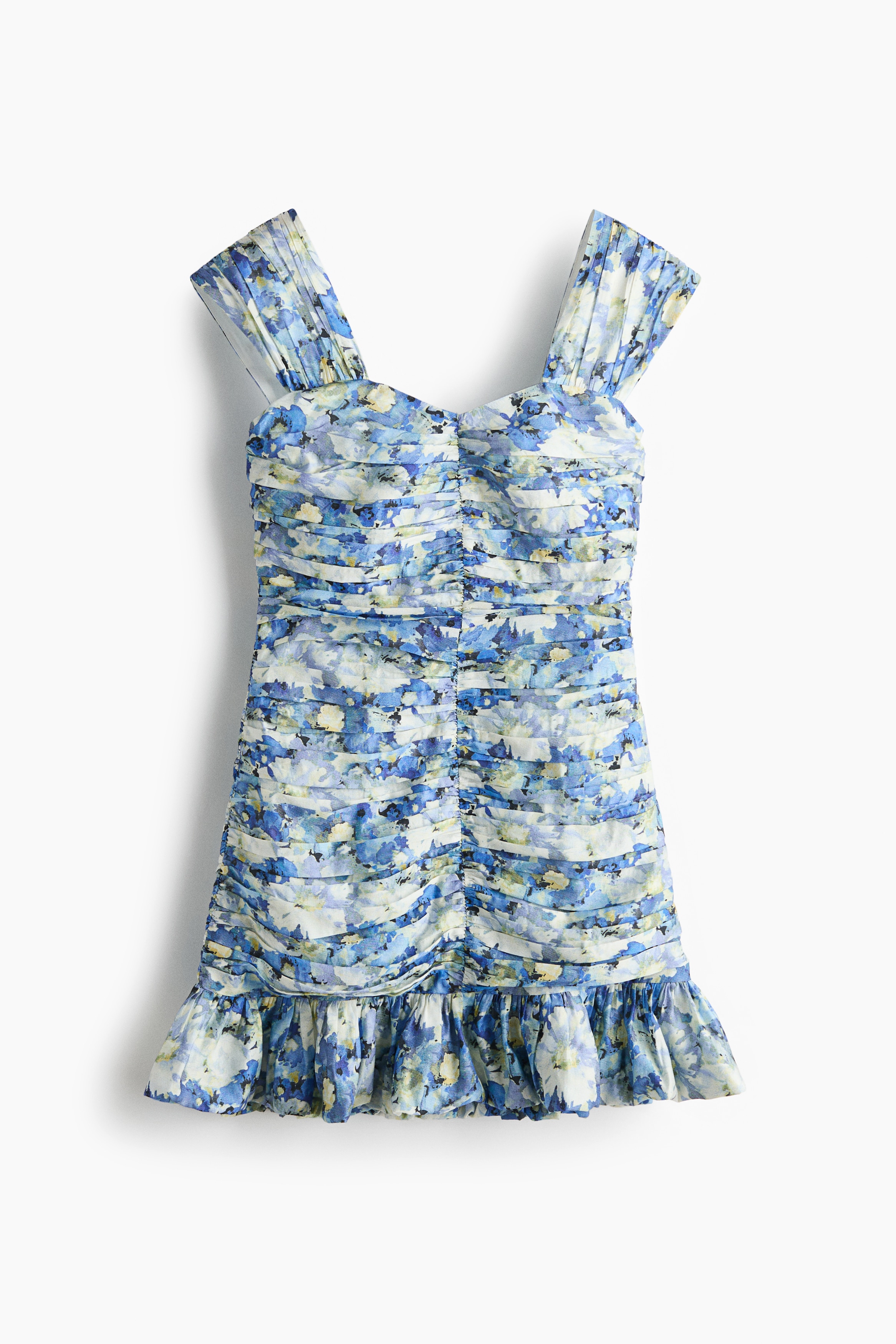 Gathered frill-trimmed dress - Blue/Floral
