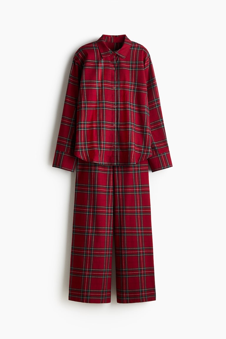 Cotton flannel pyjamas Dark red/Checked Ladies H&M IN