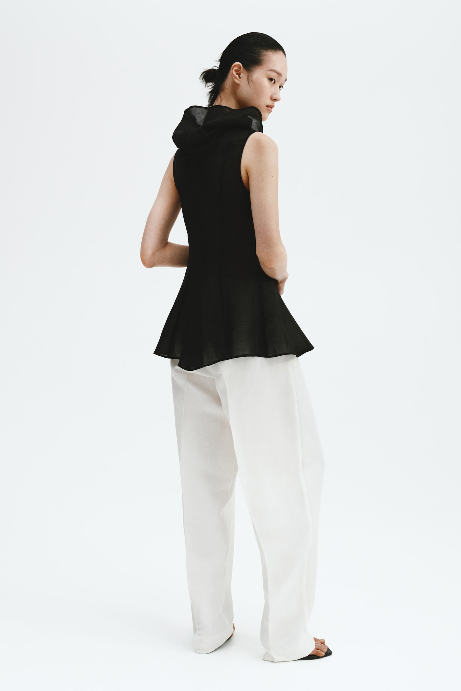 Ramie-blend peplum top - שחור - 6