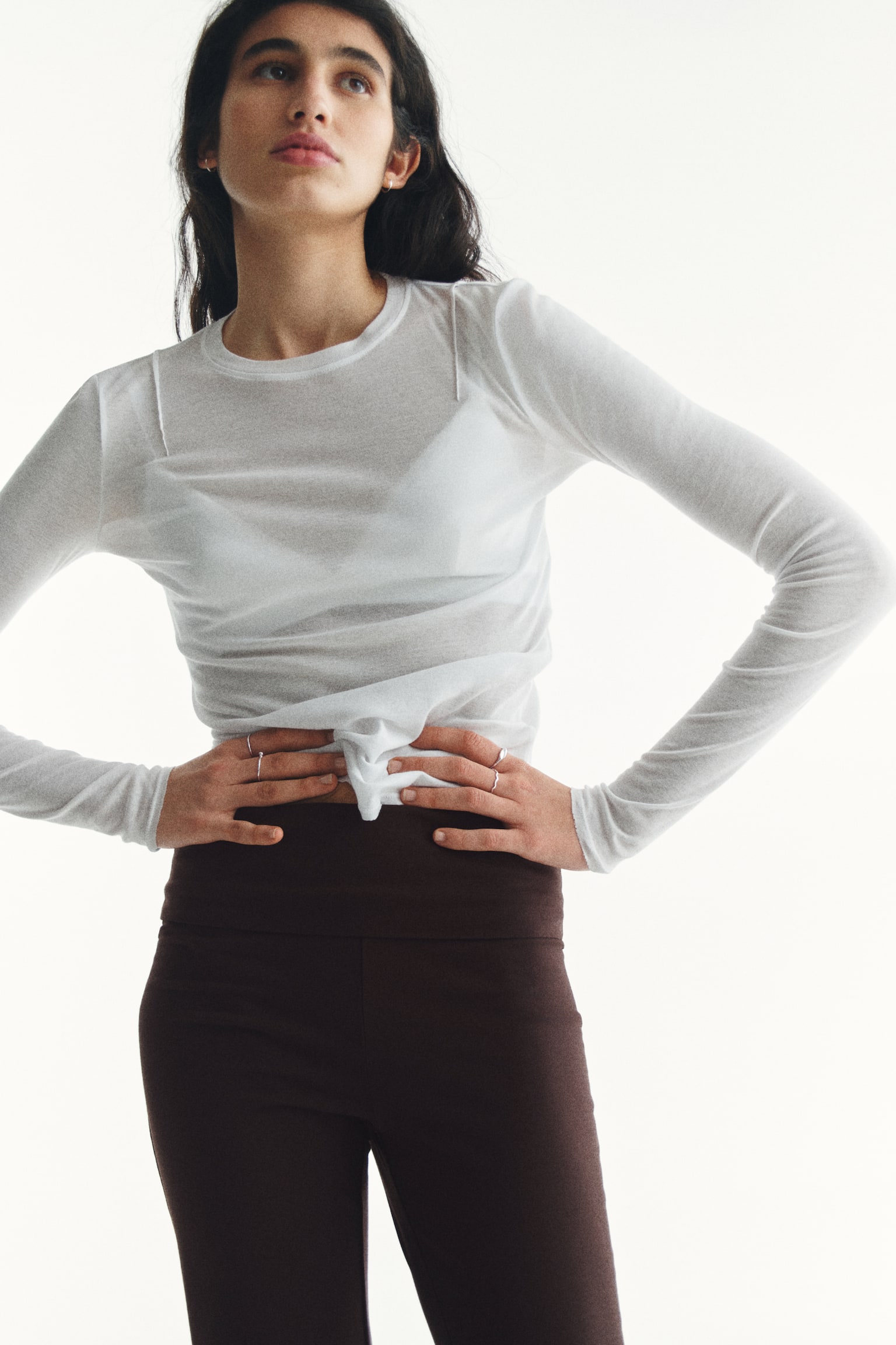 מכנסיי כותנה עם קפל במותן - חום כהה/כחול נייבי/שחור/אפור מלאנז'/אפור עכבר כהה - 4