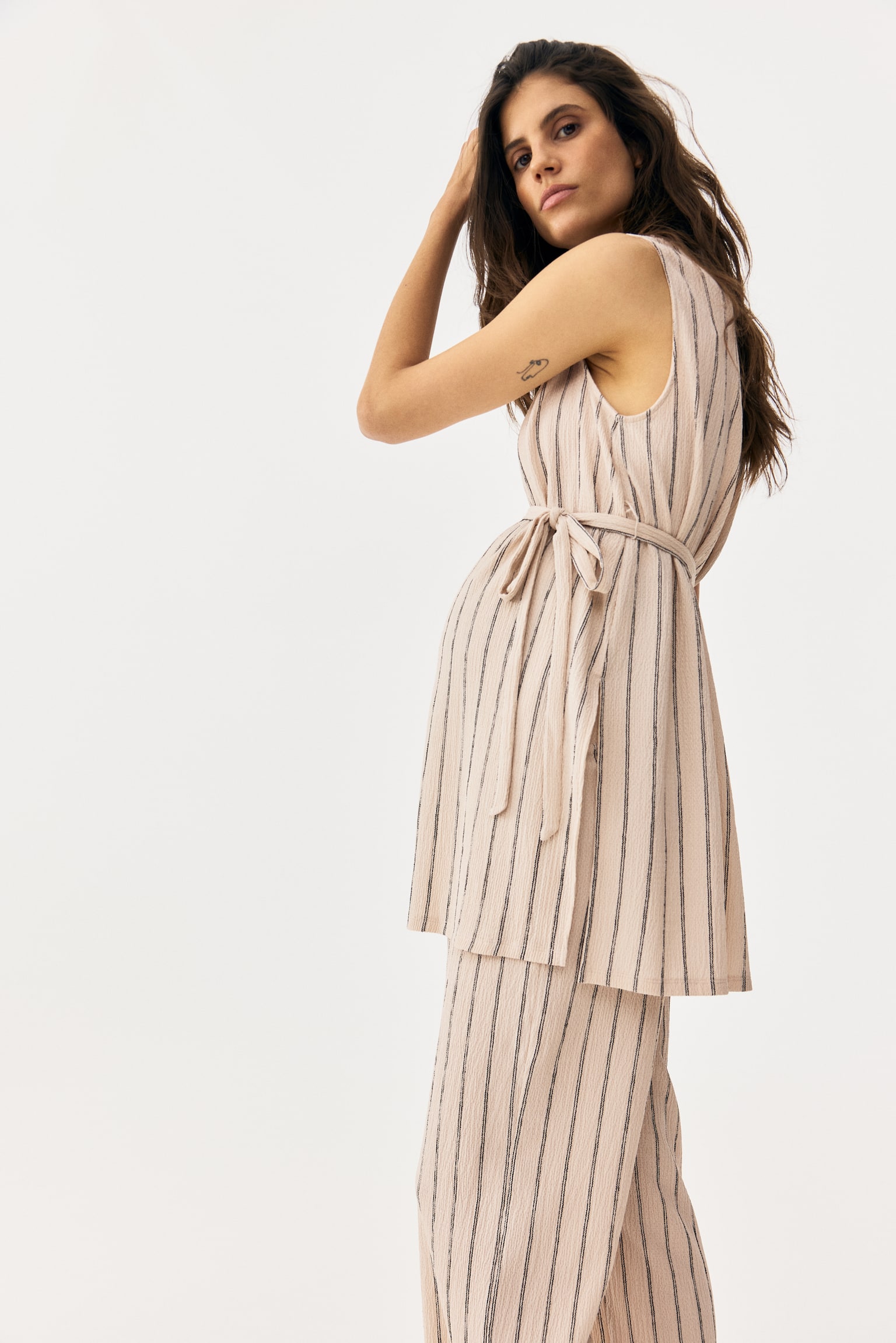 MAMA סט 2 חלקים מג'רזי עם טקסטורה - בז'/פסים/כחול נייבי - 3