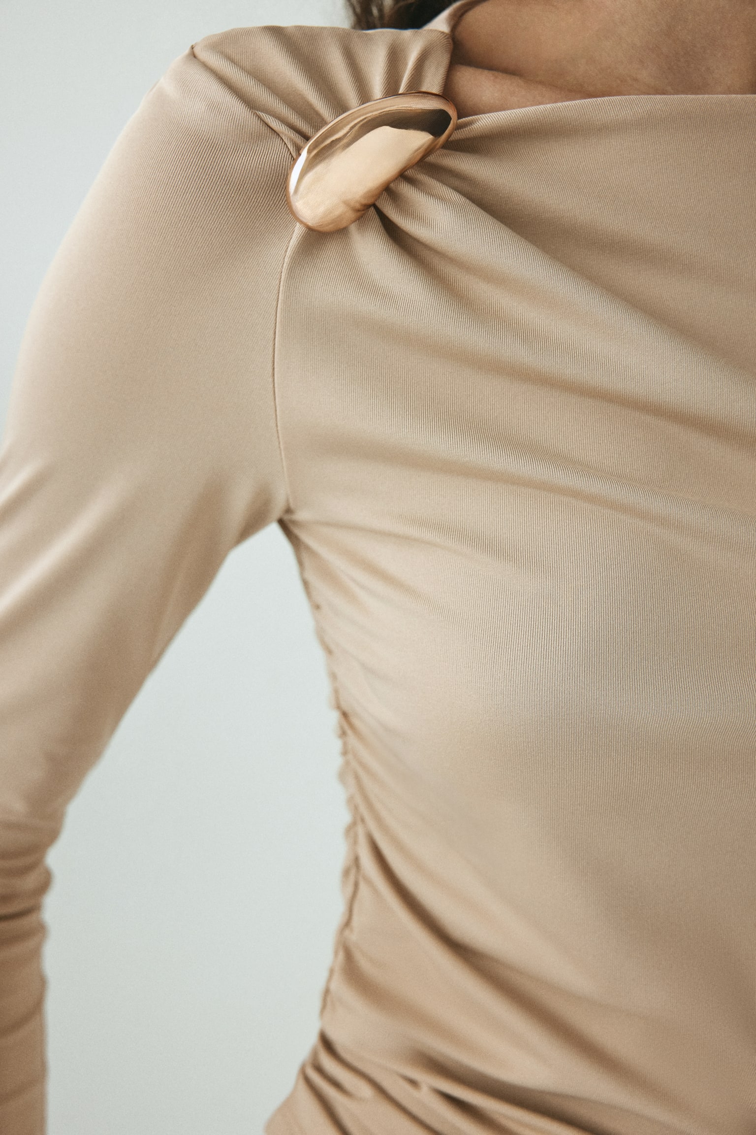 Asymetryczny top dżersejowy - Beżowy/Czarny/Brązowy - 6