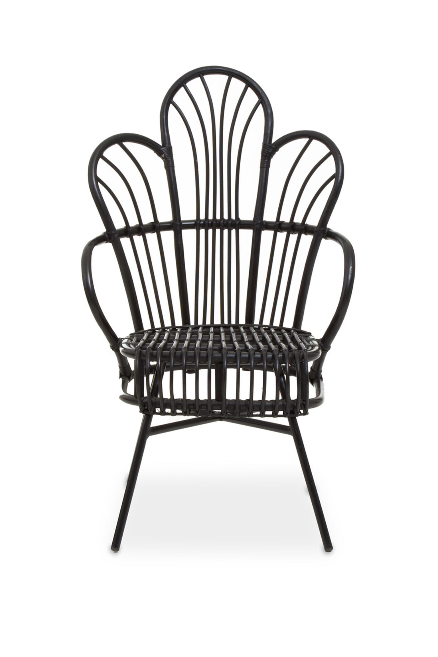 Java Rattan And Metal Scalloped Back Chair - Black - 1