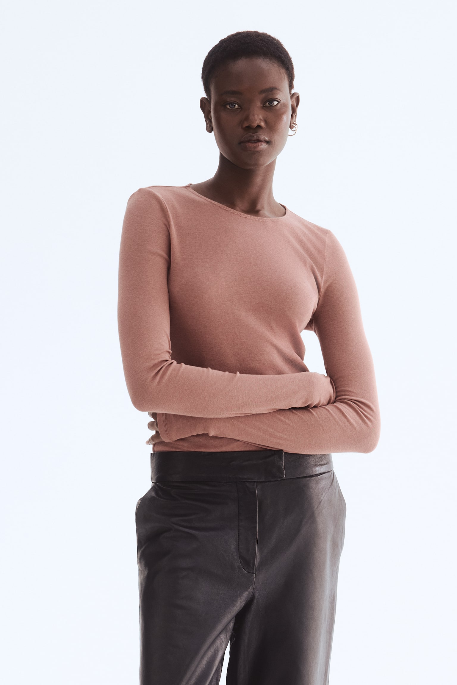 Top z bavlny pima - Tlumená růžová/Červená/Bílá/Hnědá - 3