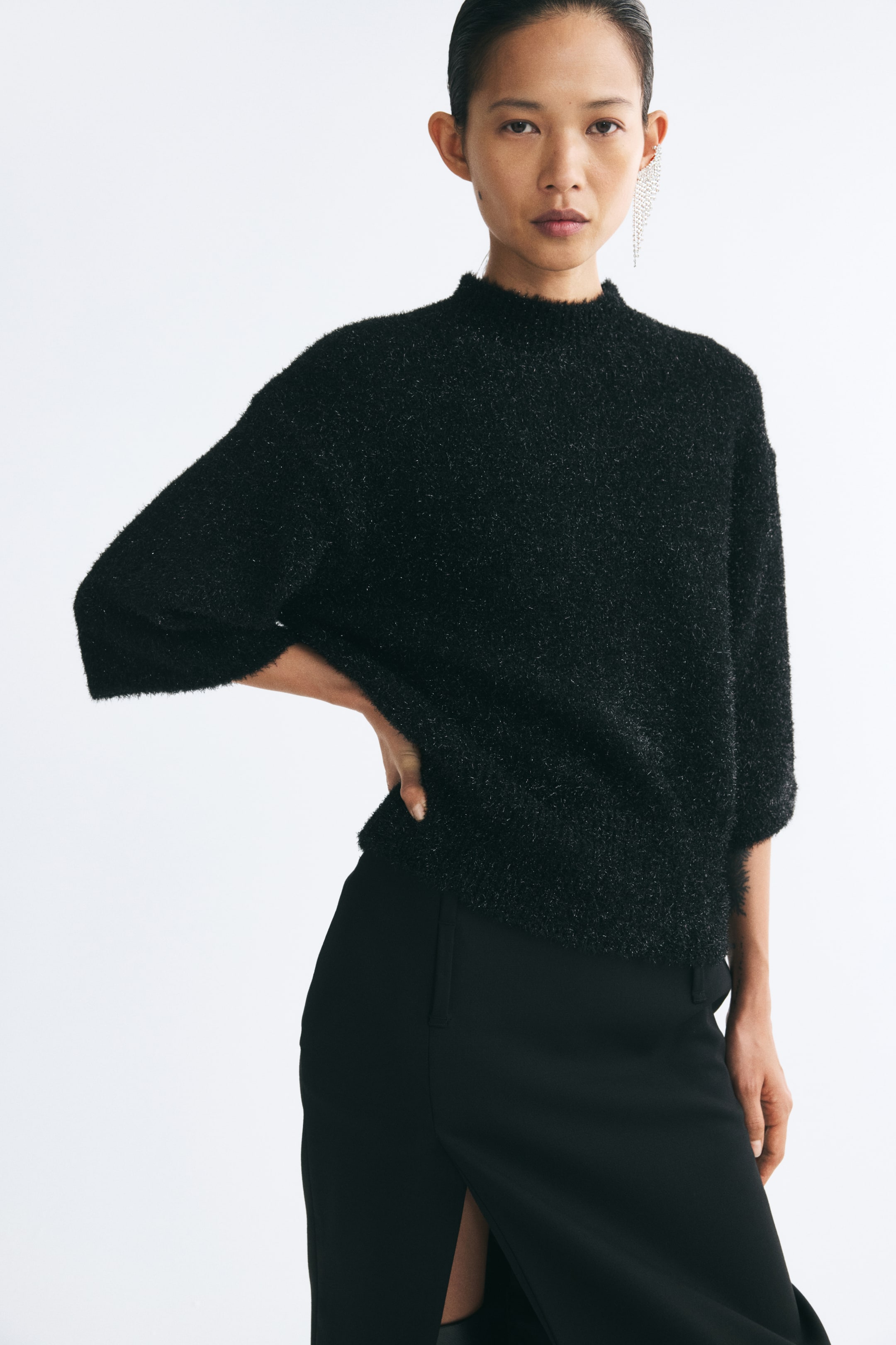 View larger image: Glittery fluffy-knit top - Black - Ladies | H&M 1
