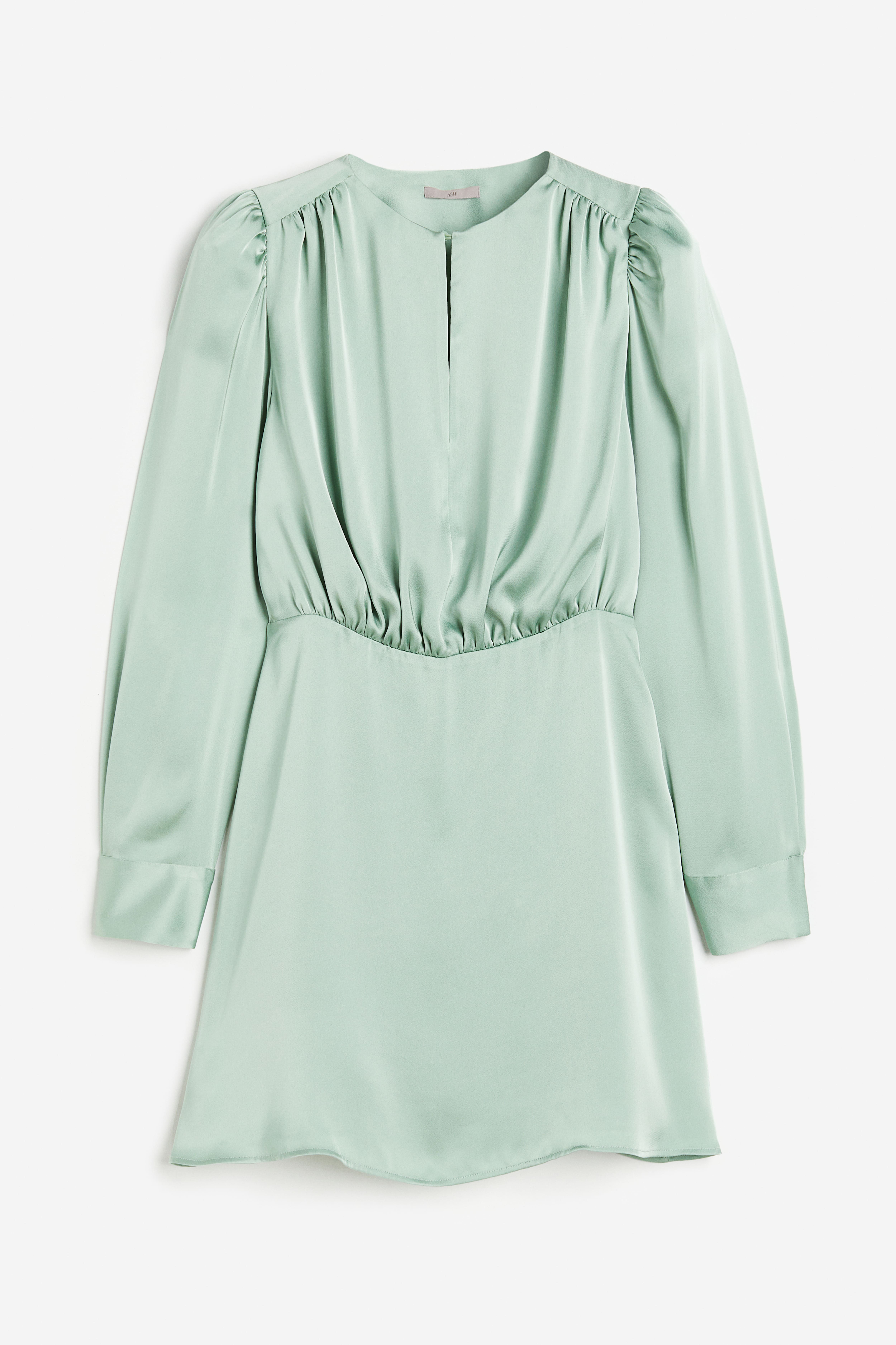 Gathered Satin Dress - Round Neck - Long sleeve - Mint green - Ladies | H&M  US