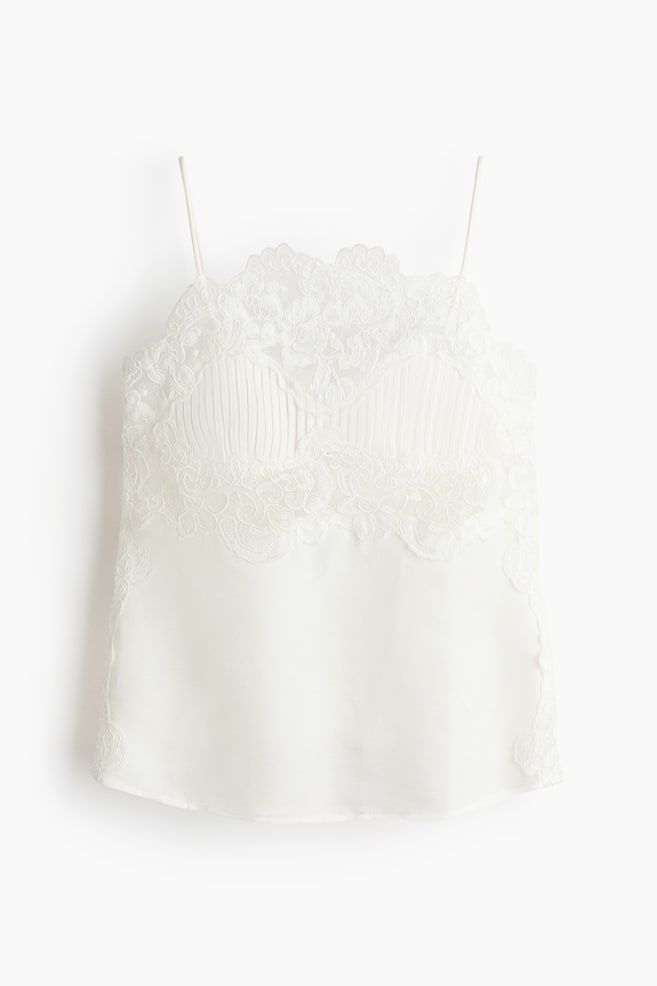Linen-blend lace-detail top - White - 1