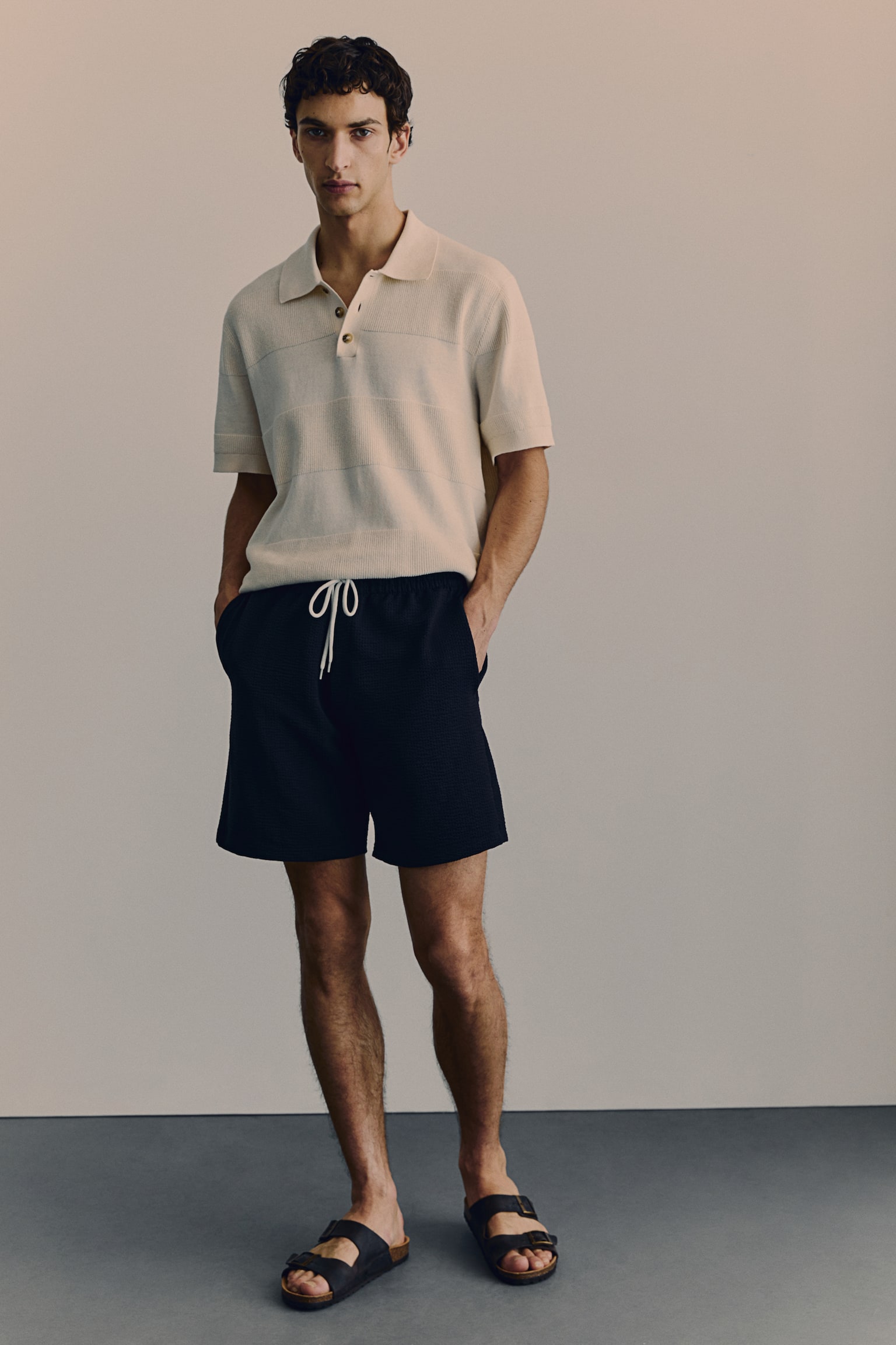 Regular Fit Waffled shorts - Navy blue - 1