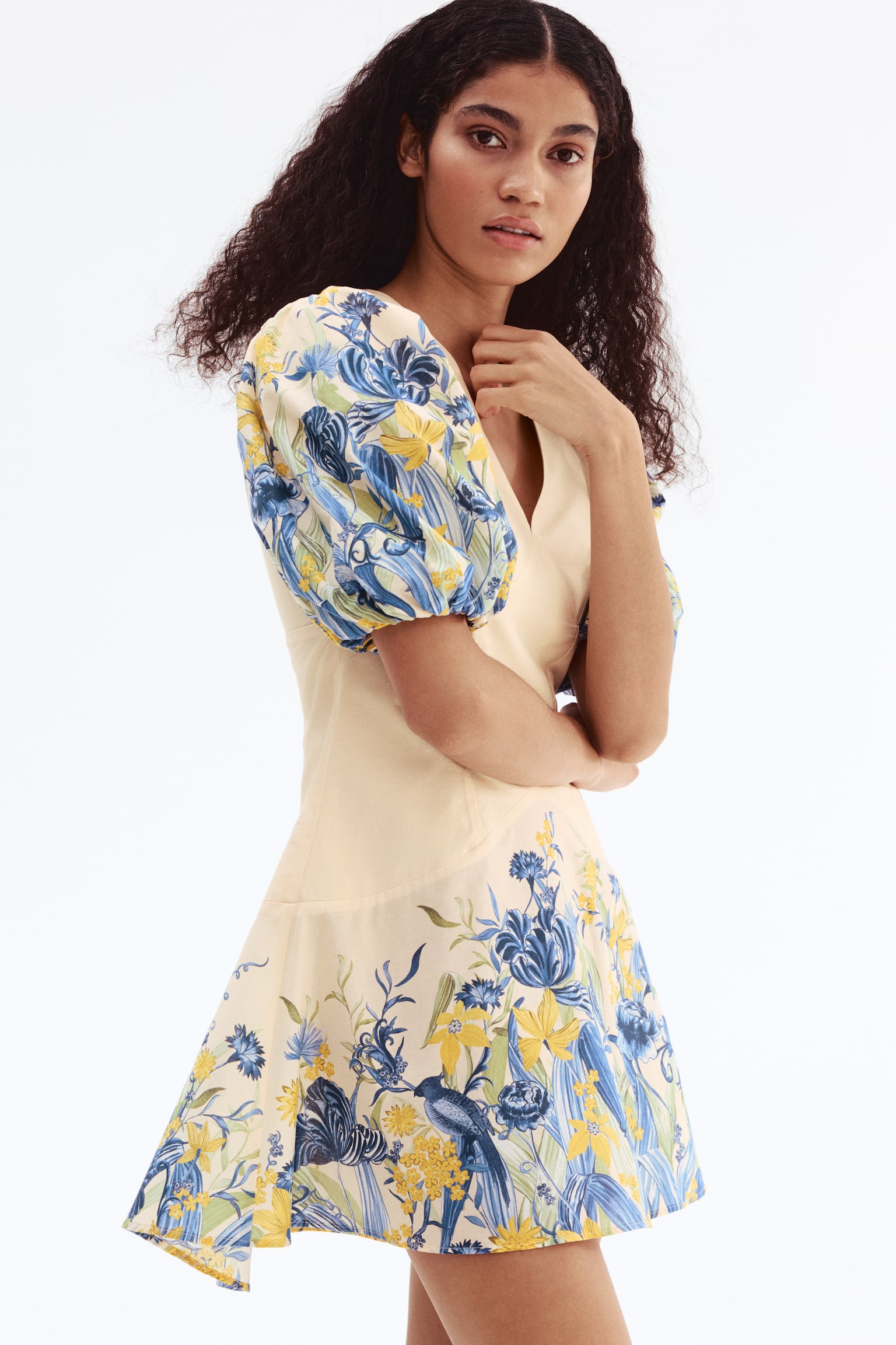 Váy cotton tay bóng bay - Màu vàng lợt/Hoa xanh dương/Màu xanh tím than - 3