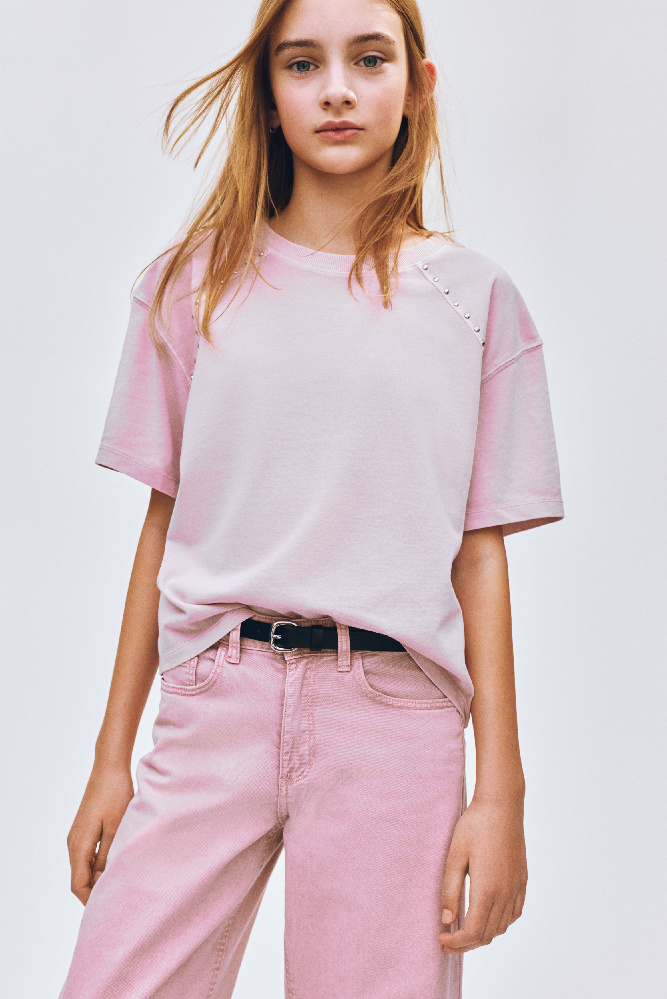 Bluză cu aspect prespălat și cu ținte - Roz-prăfuit deschis/Gri-închis