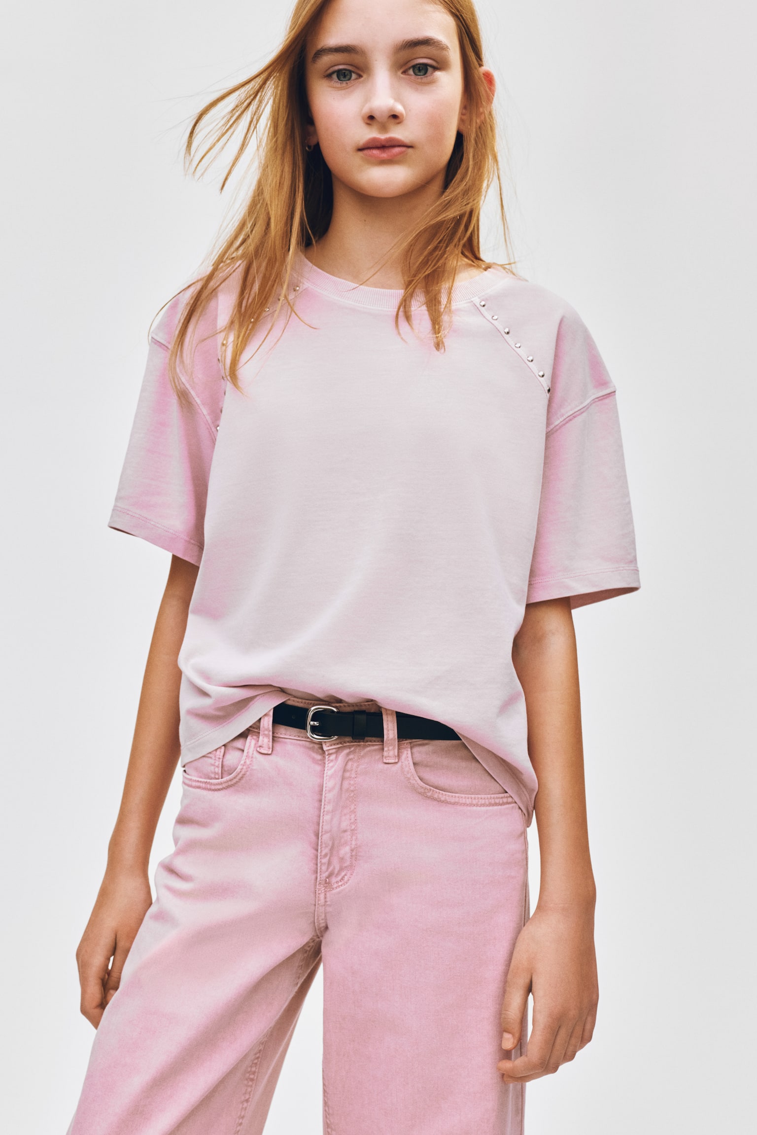 Shirt mit Washed-Look und Nieten - Helles Mattrosa/Dunkelgrau - 2