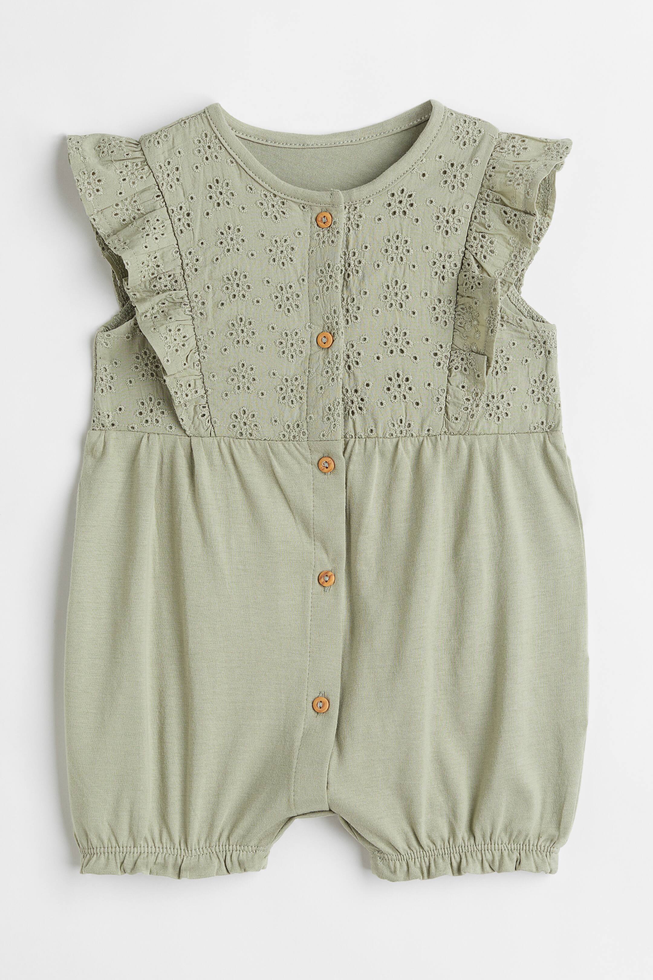 View larger image: Flounce-trimmed romper suit - Khaki green - Kids | H&M GB 1