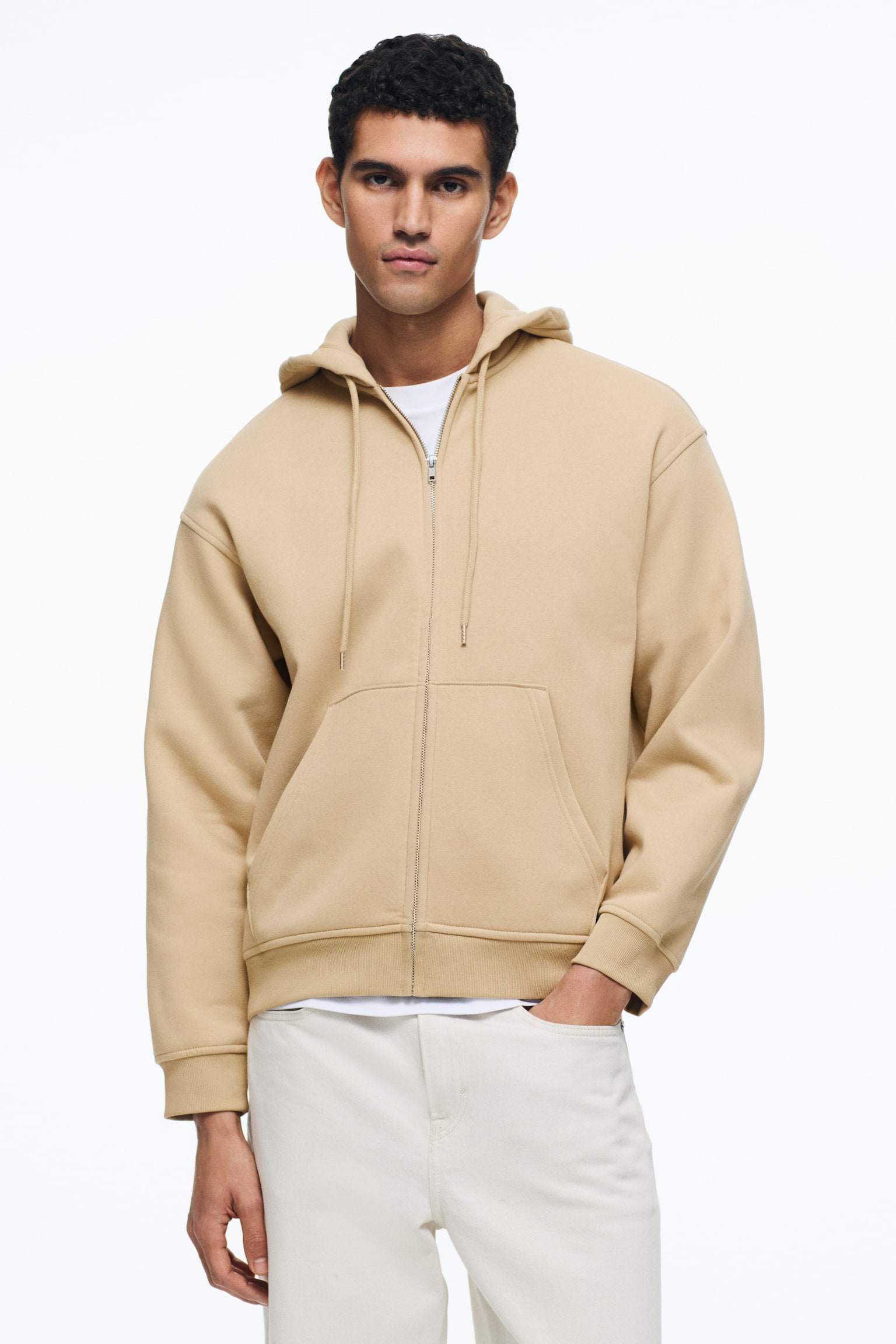 Loose  Fit Zip-through hoodie - Beige/Dark blue/Black/Grey marl/Dark grey/Light grey/Light blue/Khaki green/Brown - 4