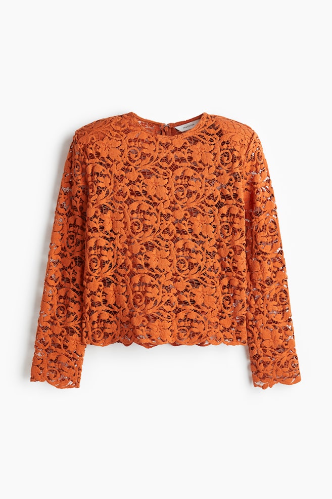 Shoulder-pad lace blouse - Orange - 1