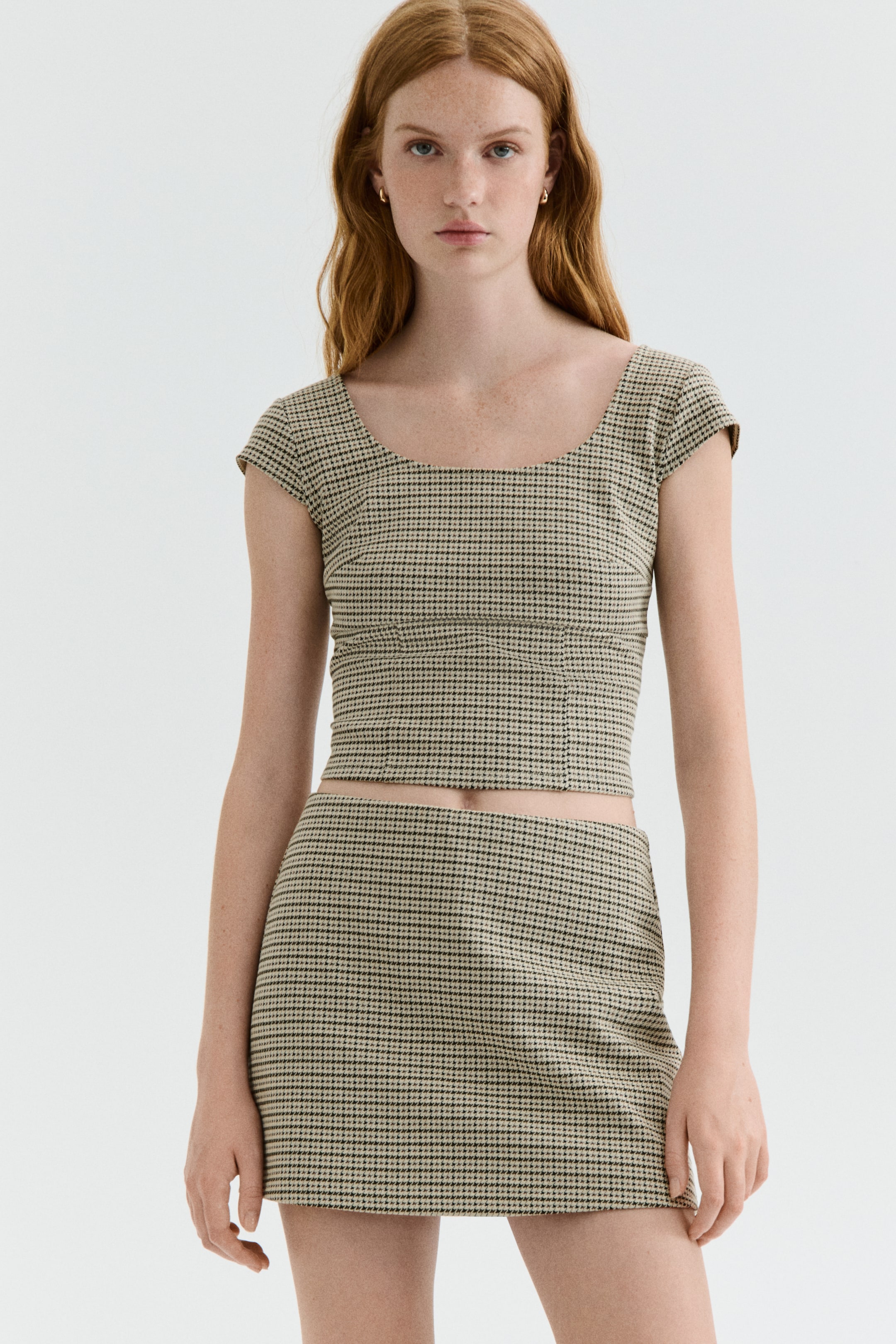 Xem ảnh lớn hơn: Jersey skort - Beige/Dogtooth pattern - Ladies | H&M VN 2